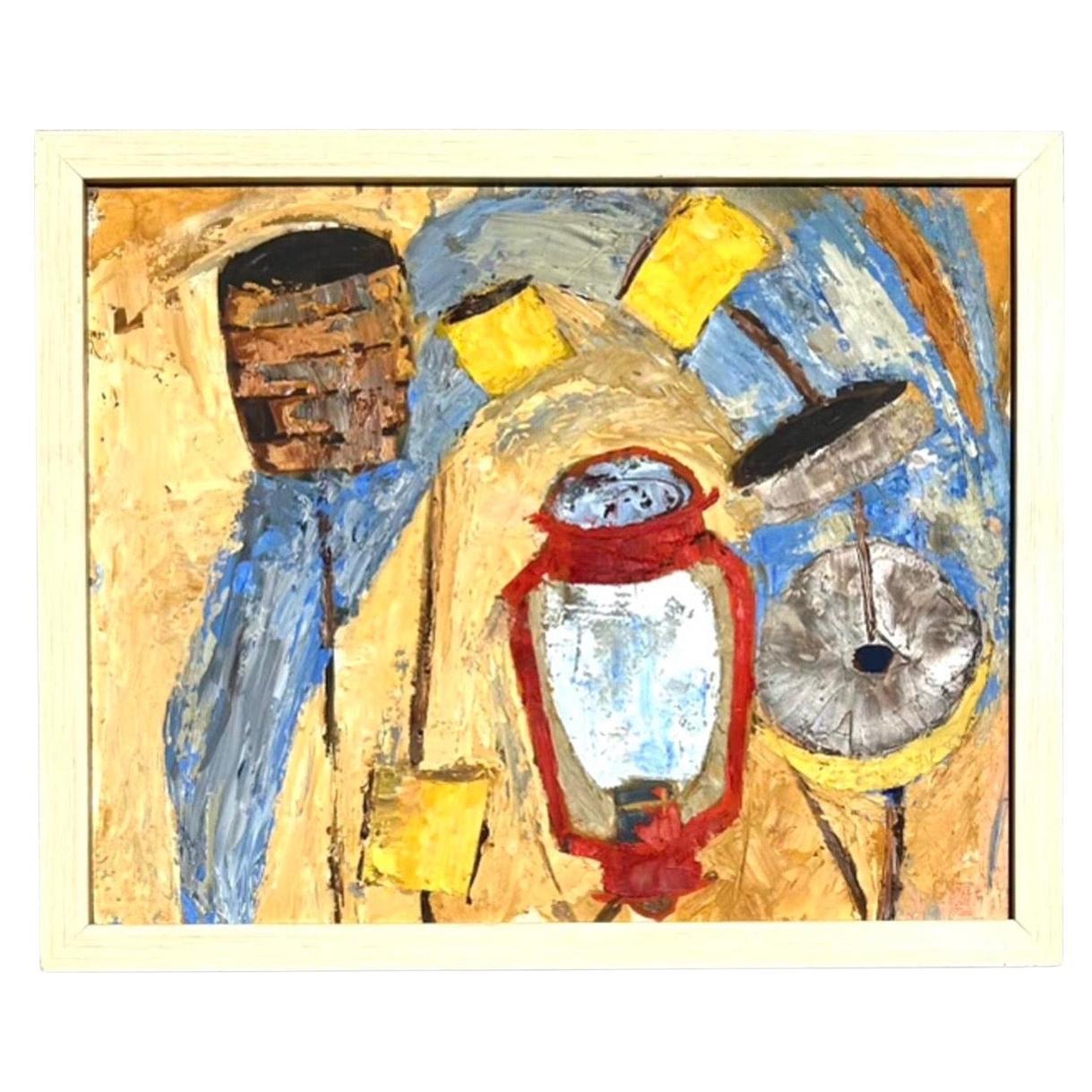Vintage Boho Original Abstract Oil on Board Painting