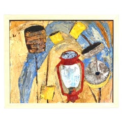 Vintage Boho Original Abstract Oil on Board Painting