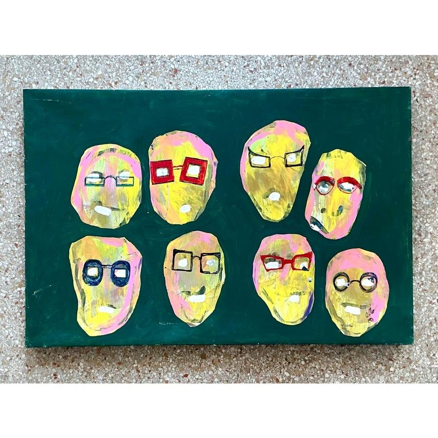 Óleo sobre lienzo Vintage Boho Original Abstracto en venta 4