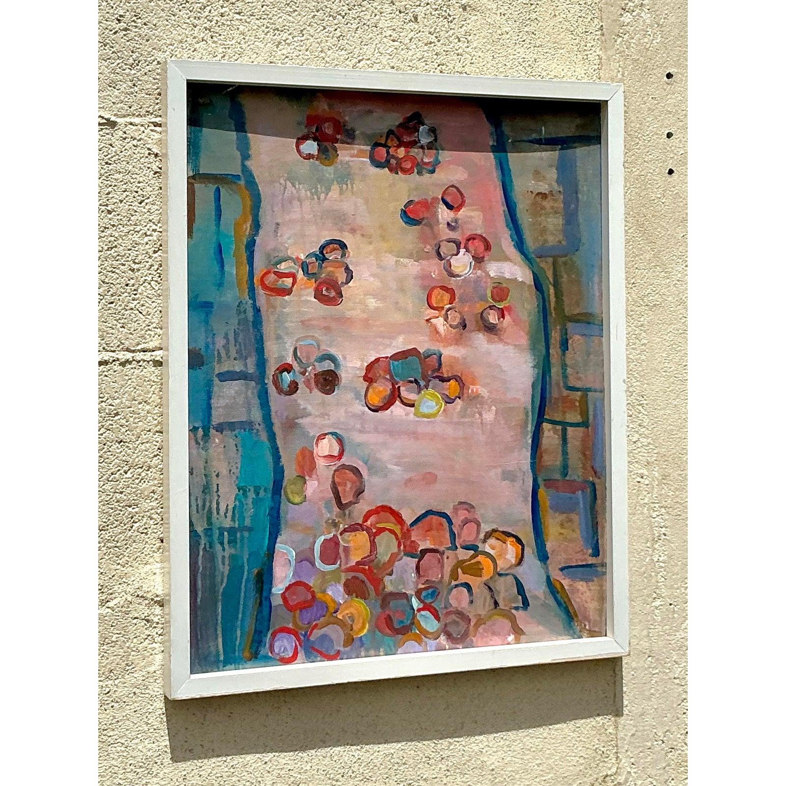 Vintage Boho Original Abstraktes Ölgemälde auf Leinwand, Vintage im Angebot 5