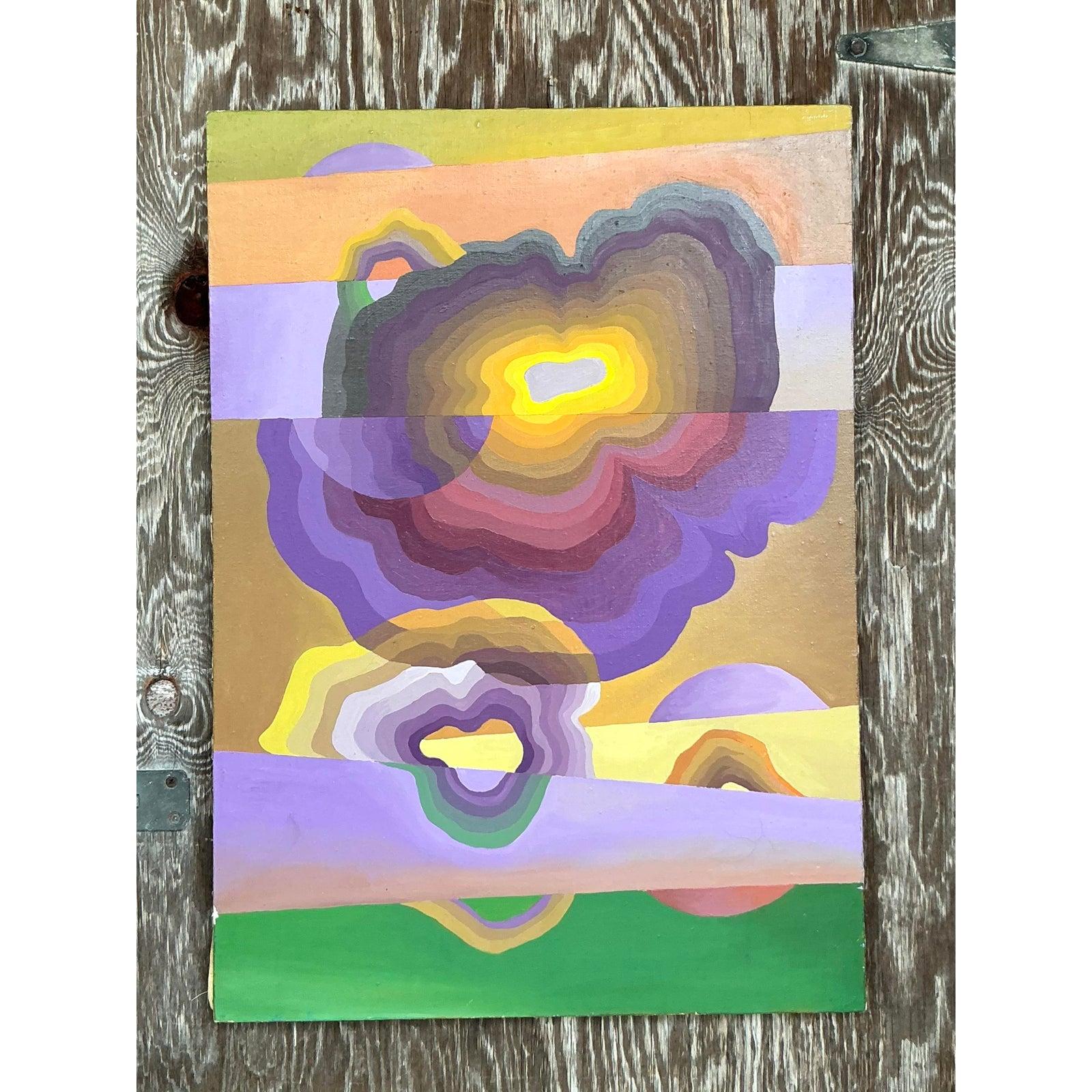 Vintage Boho Original Abstract Oil on Canvas im Angebot 4