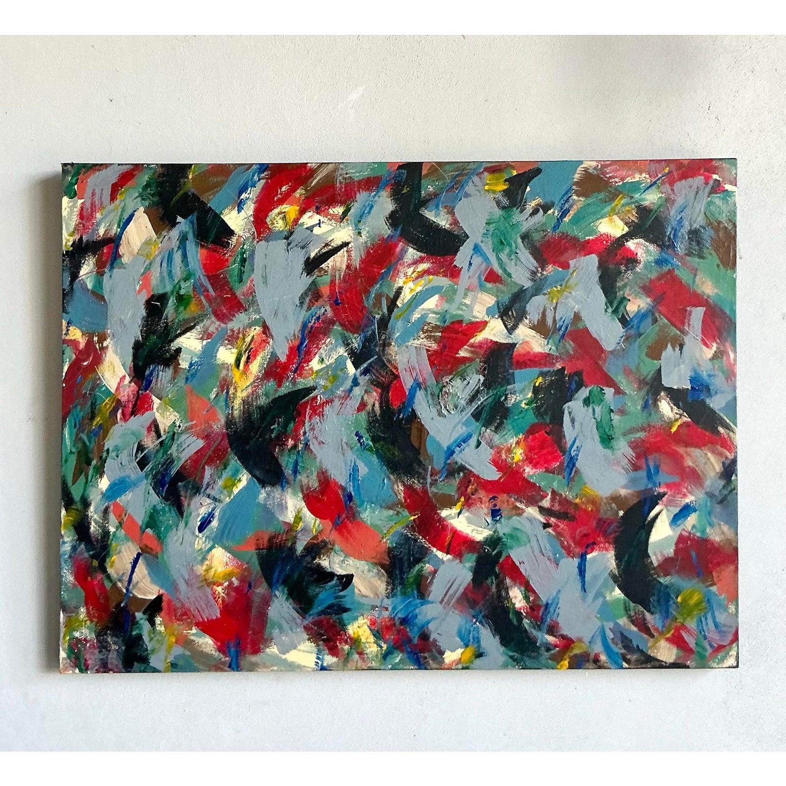 Vintage Boho Original Abstraktes Ölgemälde auf Leinwand, Vintage im Angebot 4