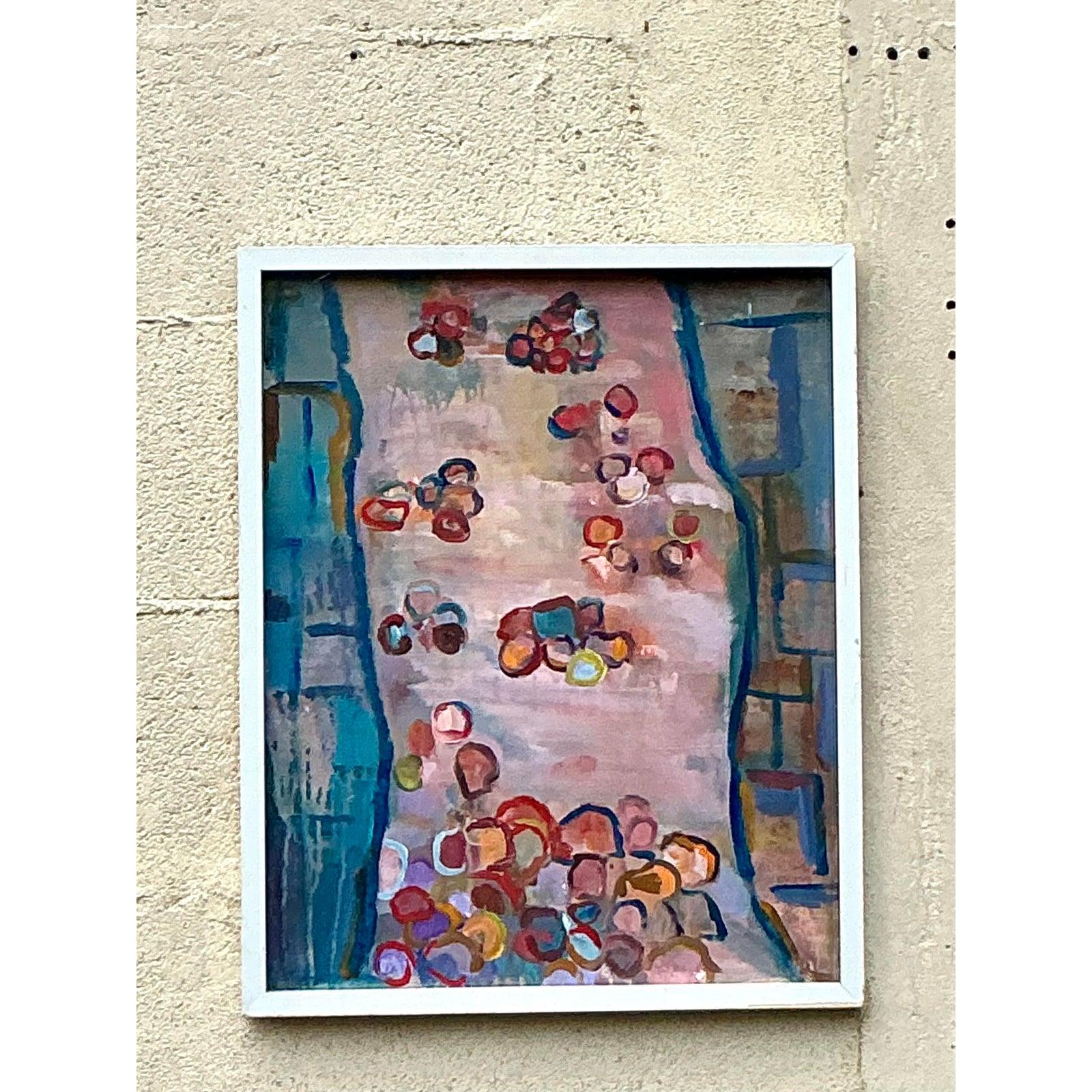 Vintage Boho Original Abstraktes Ölgemälde auf Leinwand, Vintage im Angebot 6