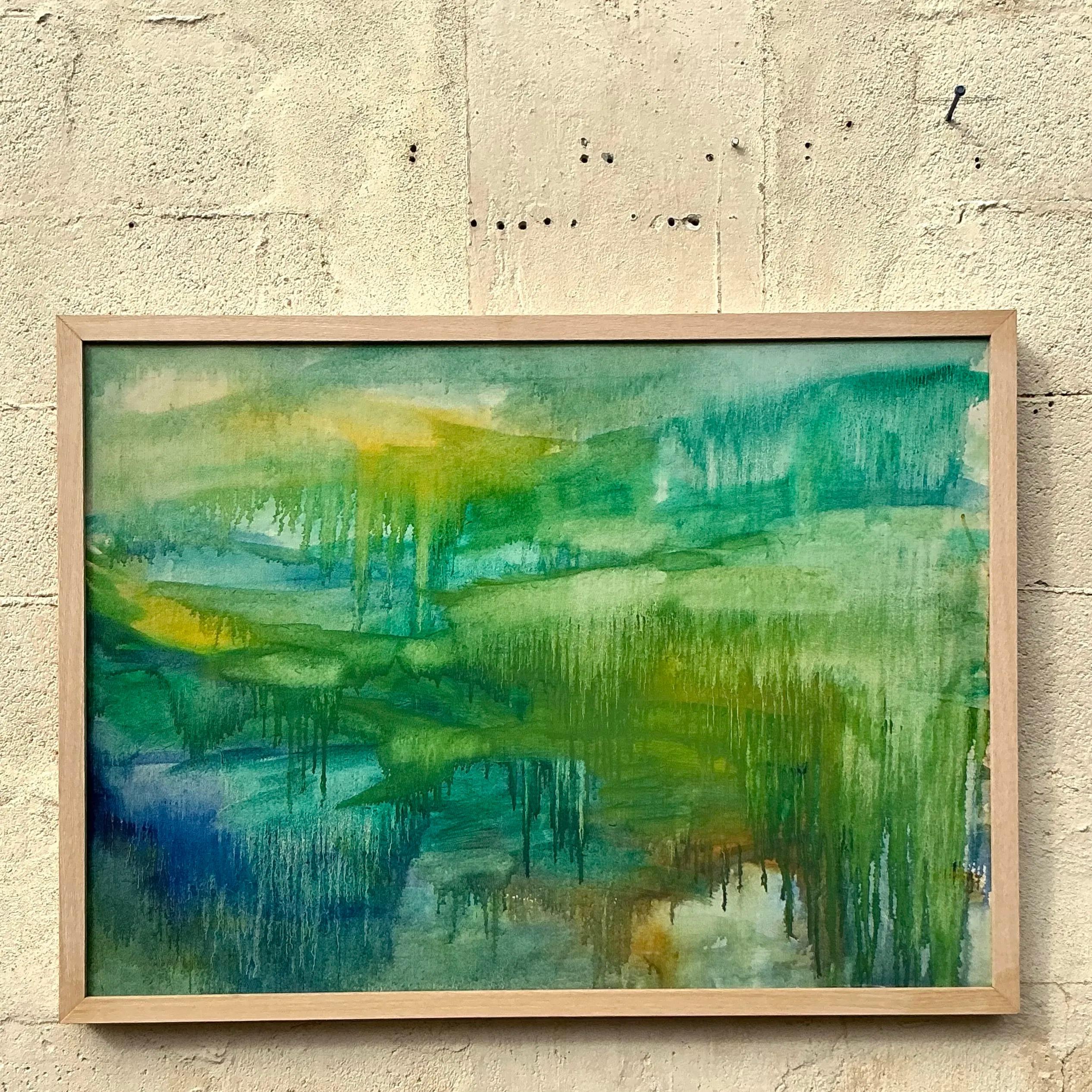 Este Óleo sobre lienzo Vintage Boho Original Abstracto es una pieza impactante que capta la energía dinámica y la naturaleza de espíritu libre del arte abstracto. Las pinceladas atrevidas y expresivas y la vibrante paleta de colores evocan