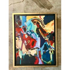 Vintage Boho Original Abstract Oil on Canvas