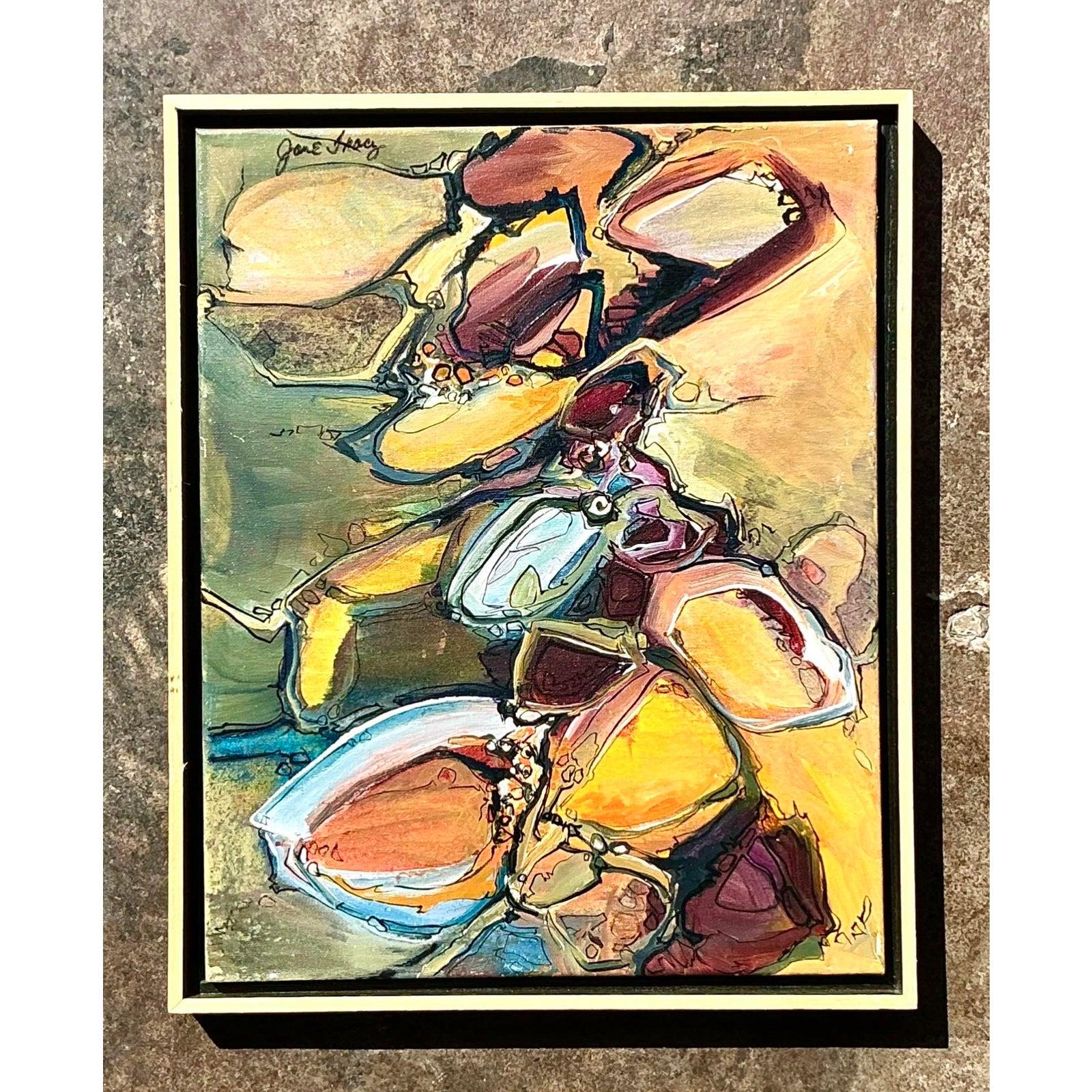Vintage Boho Original Abstract Oil on Canvas For Sale at 1stDibs