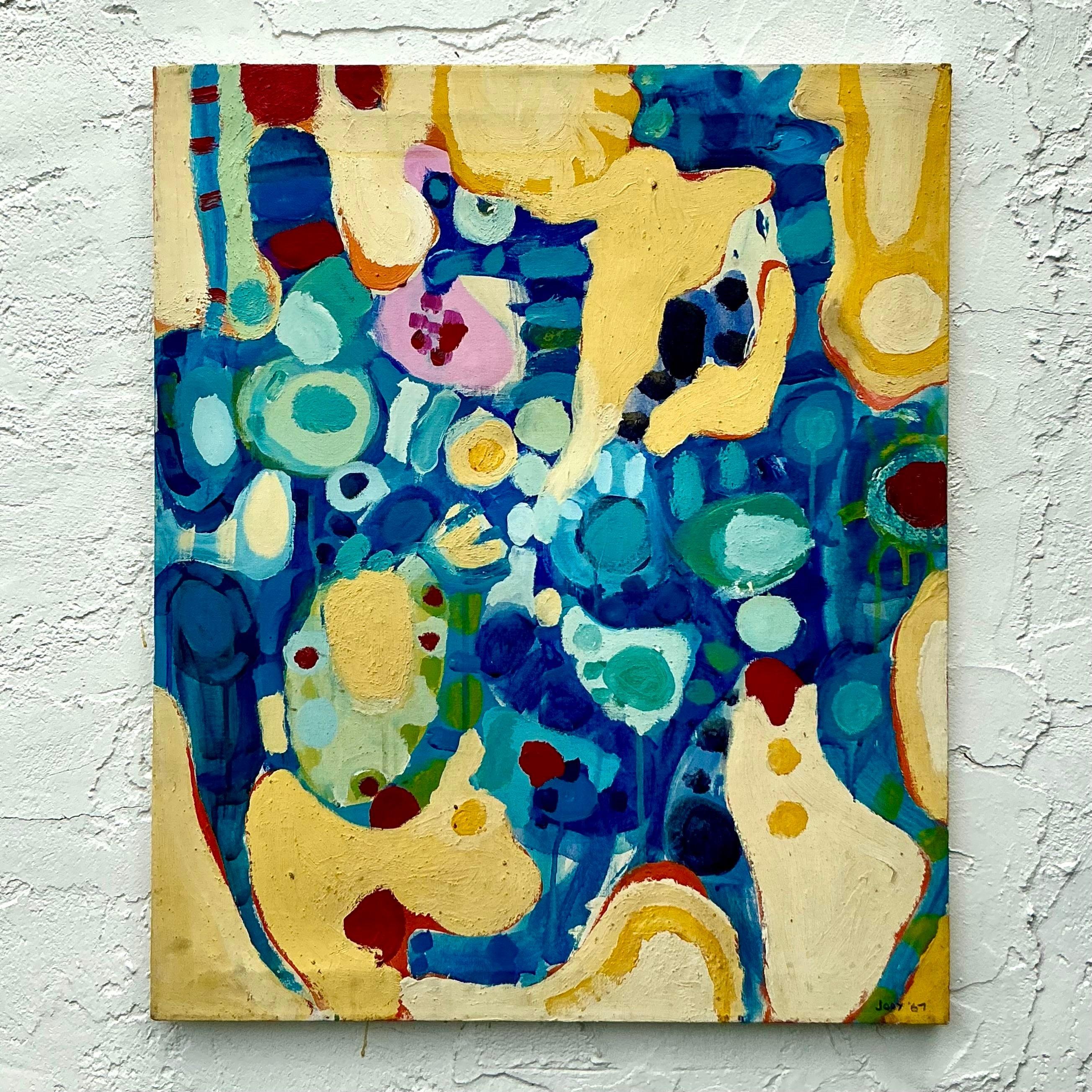 Óleo sobre lienzo Vintage Boho Original Abstracto Estadounidense en venta
