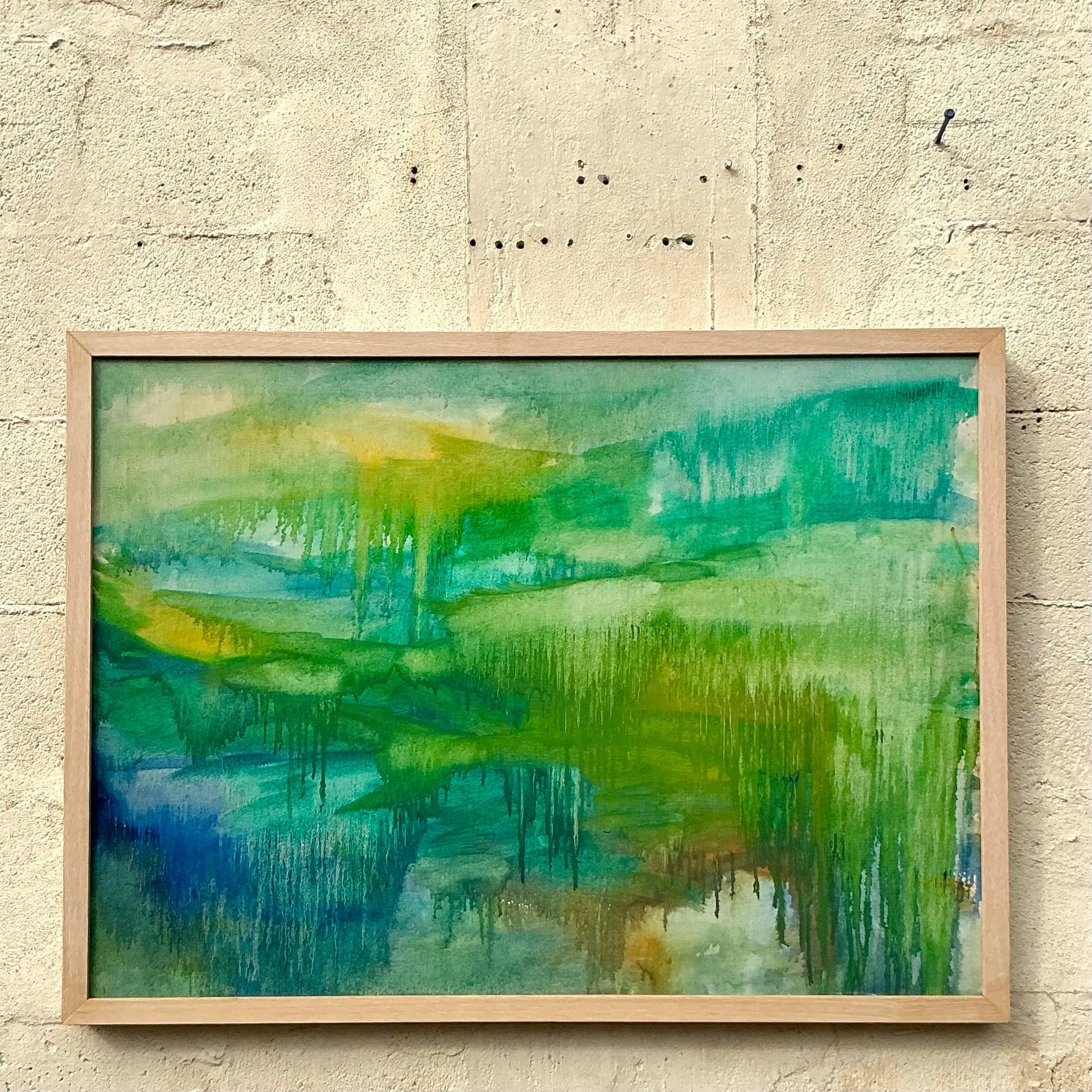 Óleo sobre lienzo Vintage Boho Original Abstracto Estadounidense en venta