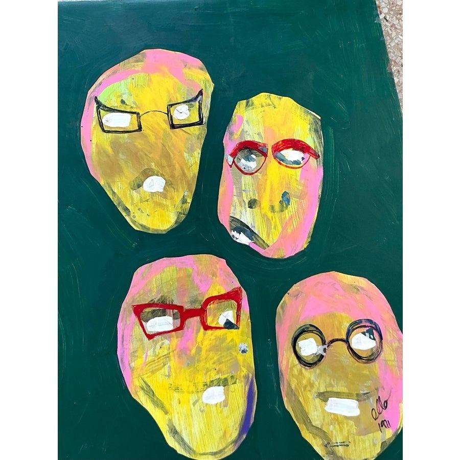 Óleo sobre lienzo Vintage Boho Original Abstracto Estadounidense en venta