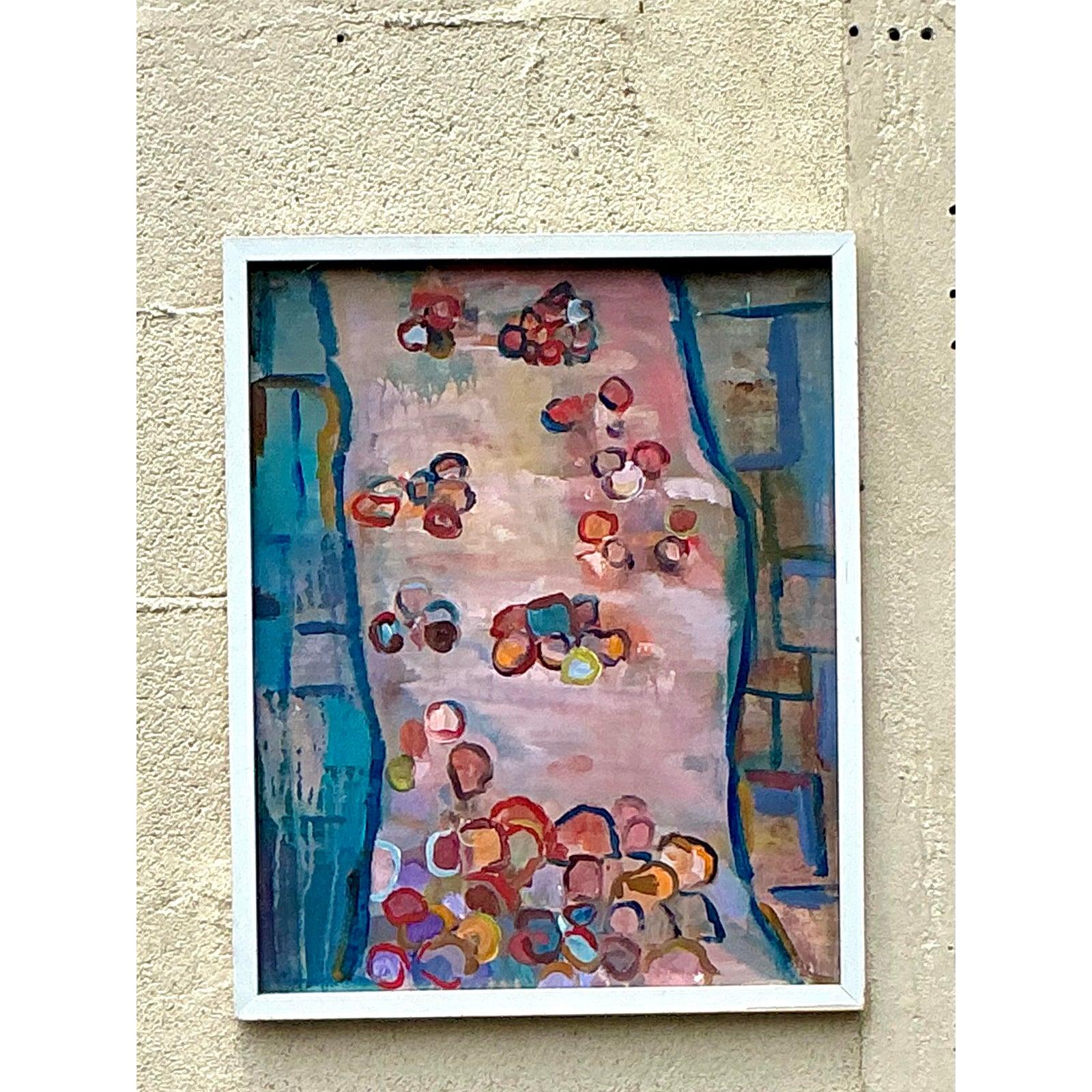 Vintage Boho Original Abstraktes Ölgemälde auf Leinwand, Vintage (amerikanisch) im Angebot