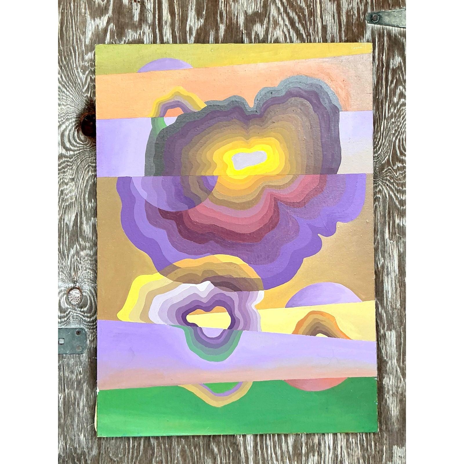 Vintage Boho Original Abstract Oil on Canvas (amerikanisch) im Angebot