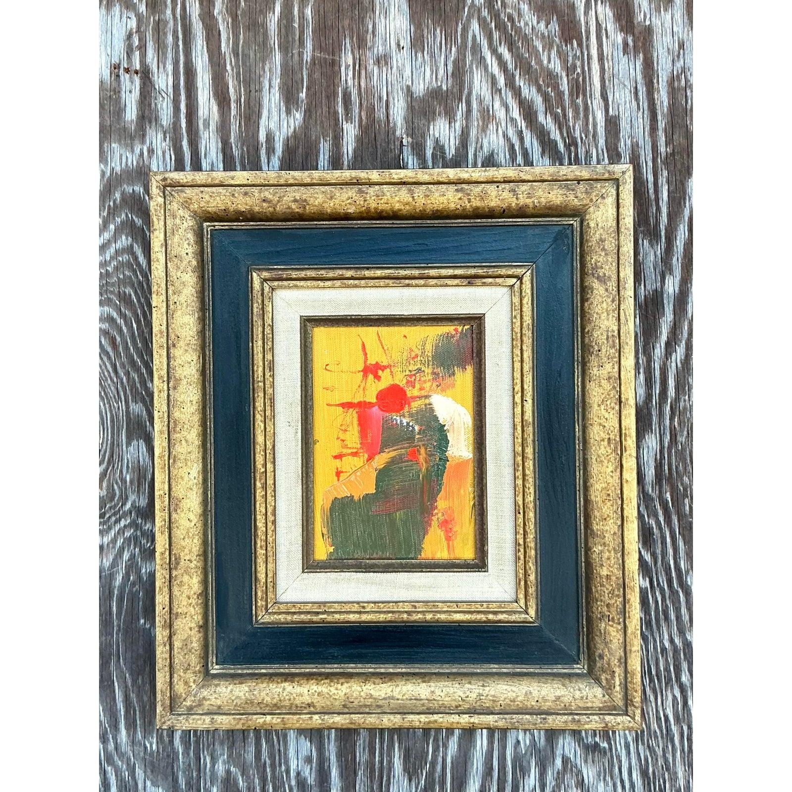 Vintage Boho Original Abstraktes Ölgemälde auf Leinwand, Vintage (amerikanisch) im Angebot