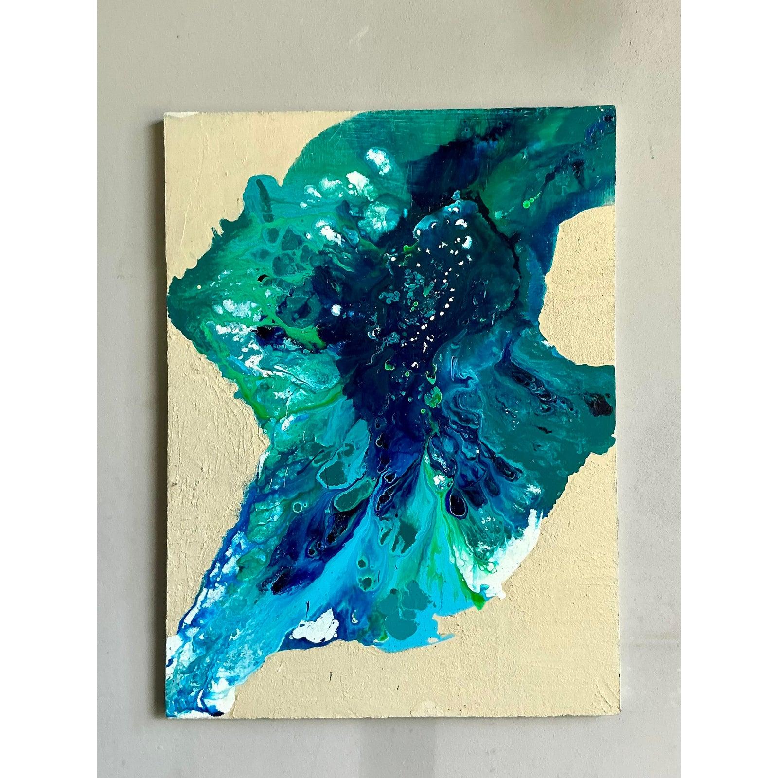 Vintage Boho Original Abstraktes Ölgemälde auf Leinwand, Vintage (amerikanisch) im Angebot