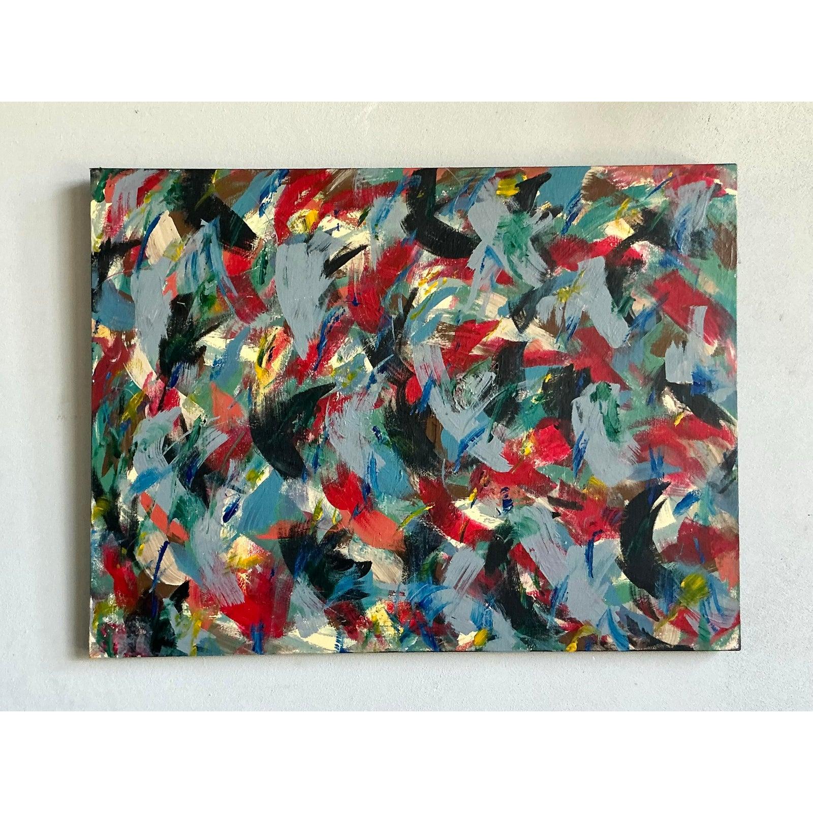 Vintage Boho Original Abstraktes Ölgemälde auf Leinwand, Vintage (Moderne der Mitte des Jahrhunderts) im Angebot