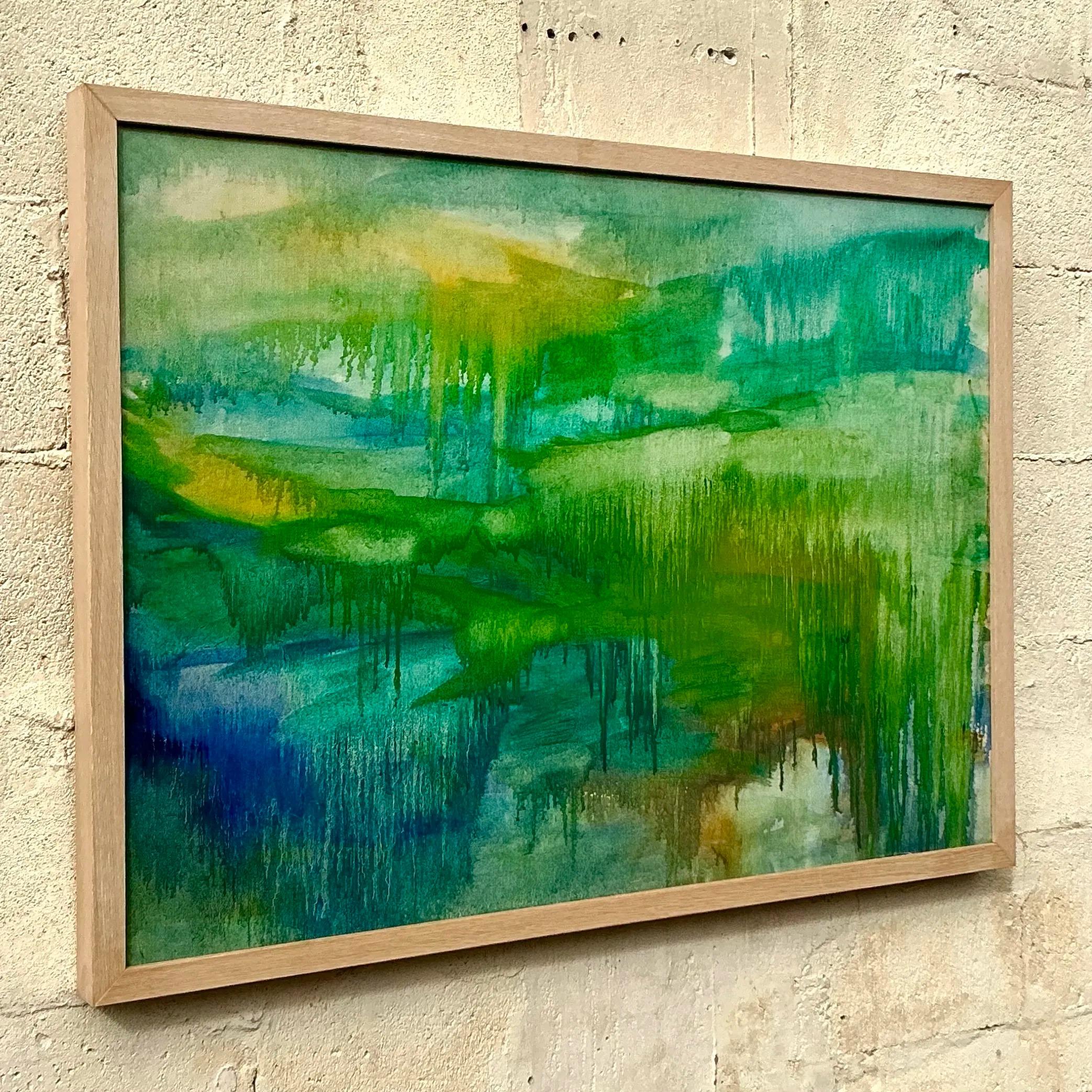 Óleo sobre lienzo Vintage Boho Original Abstracto en Bueno estado para la venta en west palm beach, FL