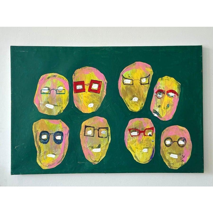 Óleo sobre lienzo Vintage Boho Original Abstracto en Bueno estado para la venta en west palm beach, FL