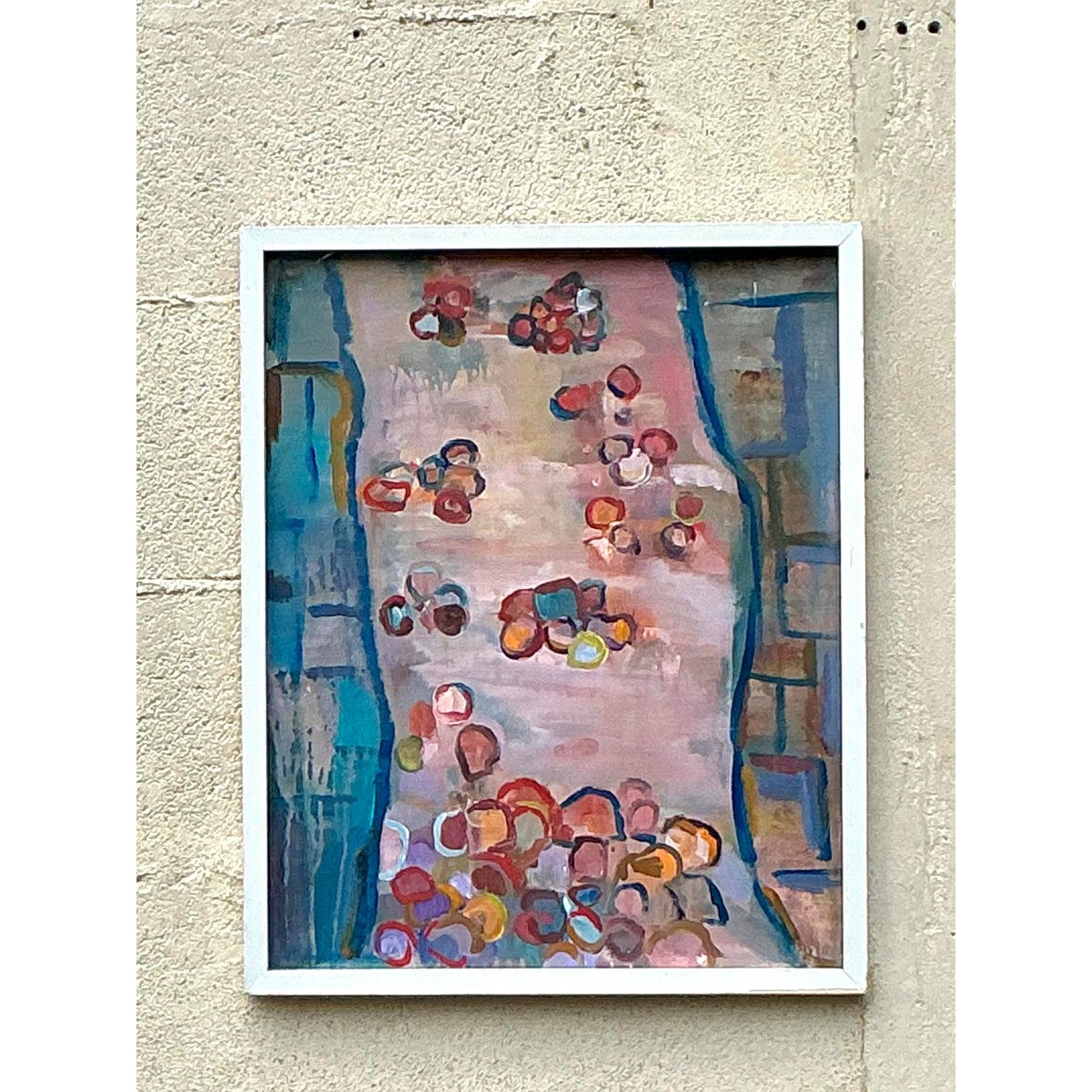 Vintage Boho Original Abstraktes Ölgemälde auf Leinwand, Vintage im Zustand „Gut“ im Angebot in West Palm Beach, FL