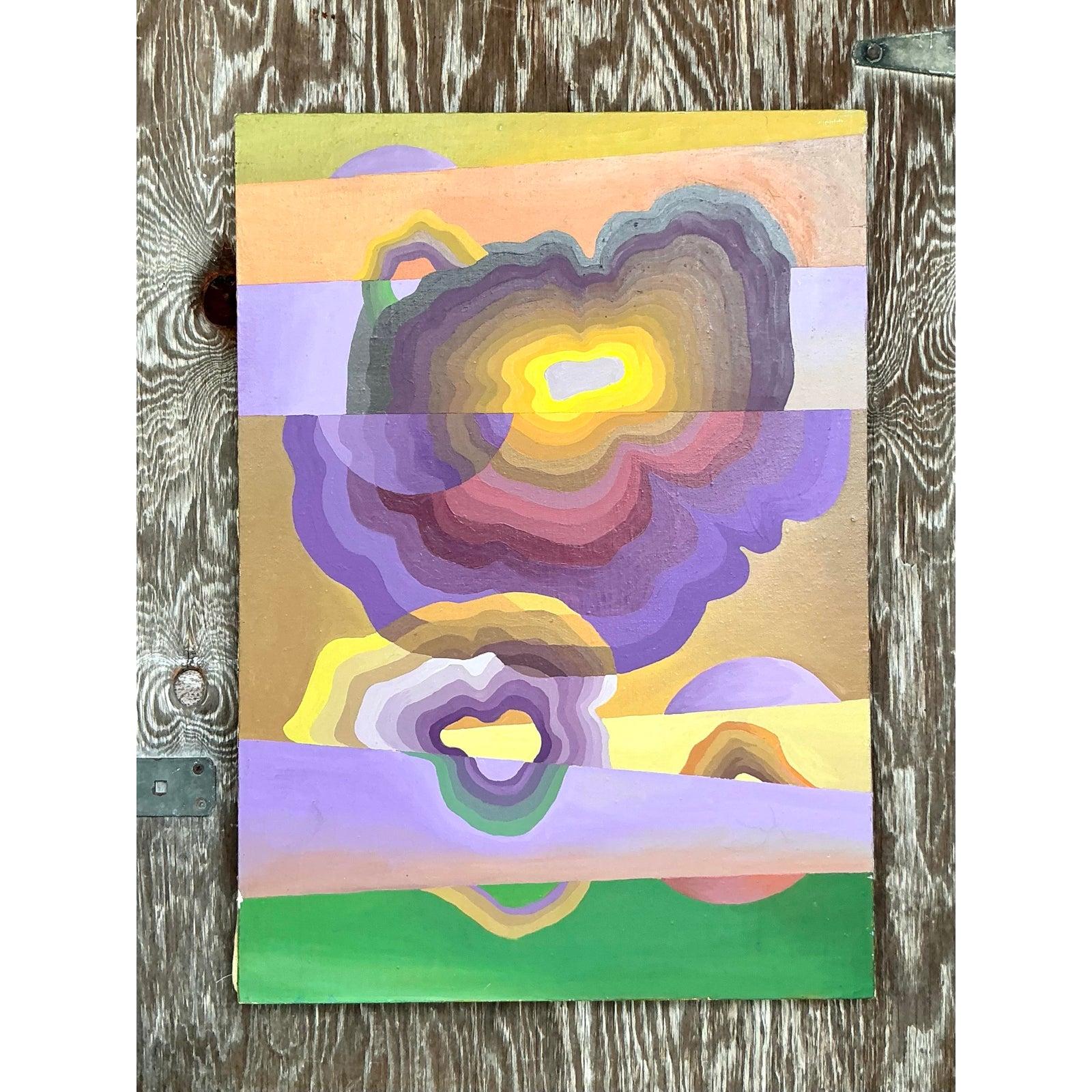 Vintage Boho Original Abstract Oil on Canvas im Zustand „Gut“ im Angebot in West Palm Beach, FL