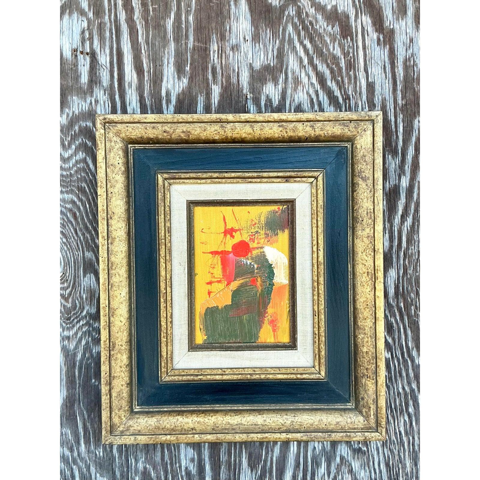Vintage Boho Original Abstraktes Ölgemälde auf Leinwand, Vintage im Zustand „Gut“ im Angebot in west palm beach, FL