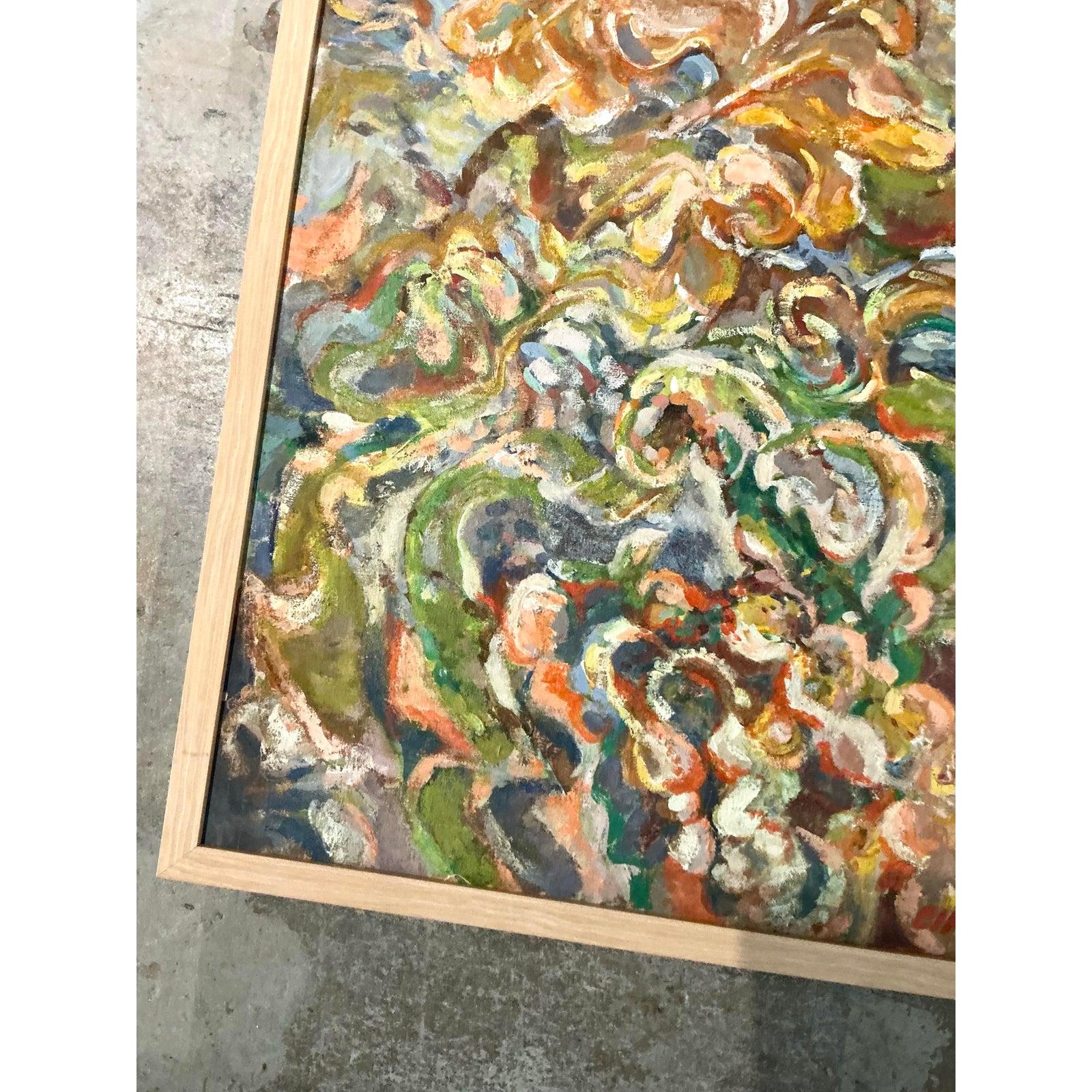 Vintage Boho Original Abstract Oil on Canvas For Sale at 1stDibs