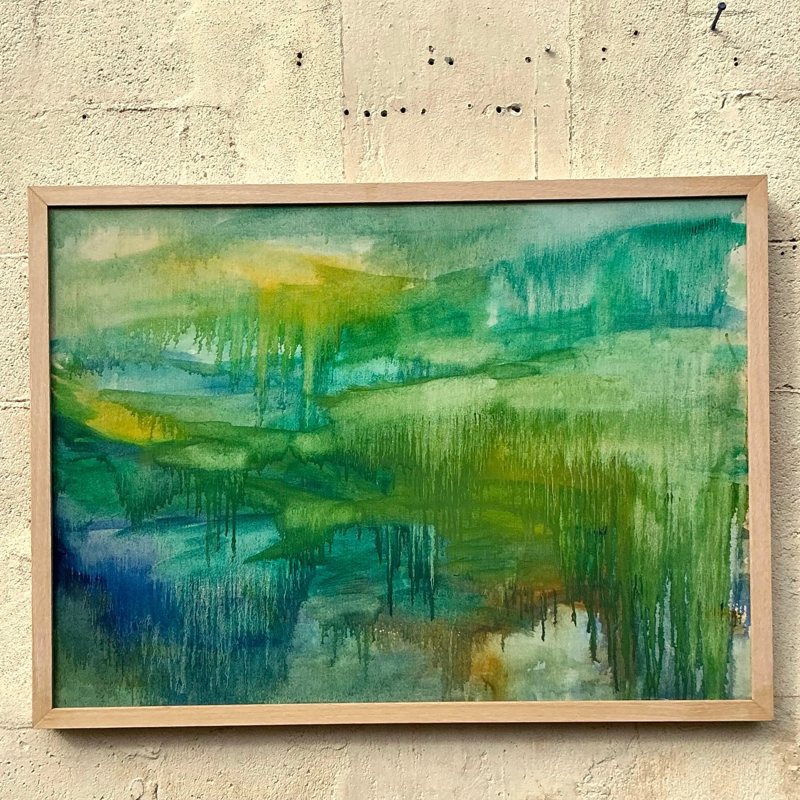 Óleo sobre lienzo Vintage Boho Original Abstracto siglo XX en venta