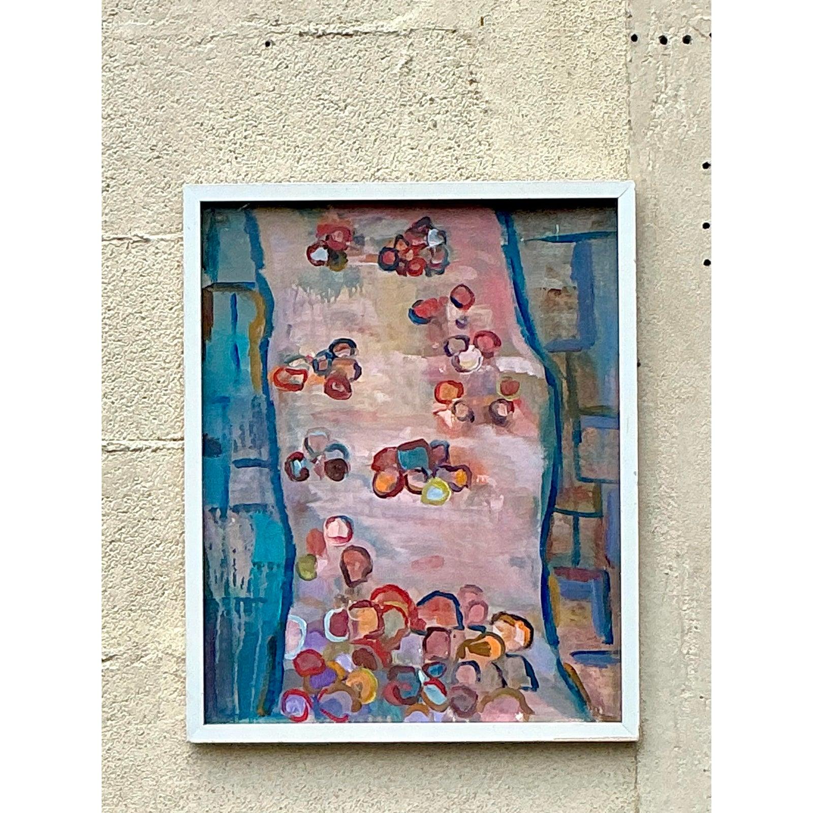 Vintage Boho Original Abstraktes Ölgemälde auf Leinwand, Vintage (20. Jahrhundert) im Angebot