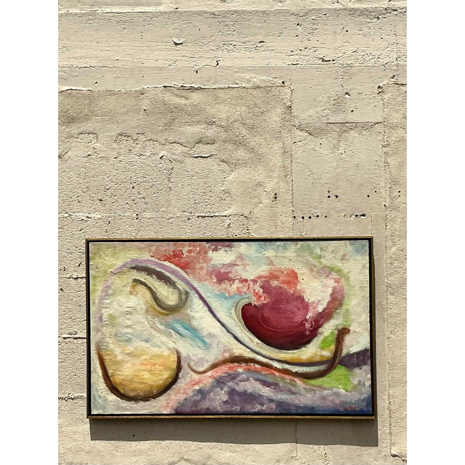 Vintage Boho Original Abstraktes Ölgemälde auf Leinwand, Vintage im Zustand „Gut“ im Angebot in west palm beach, FL