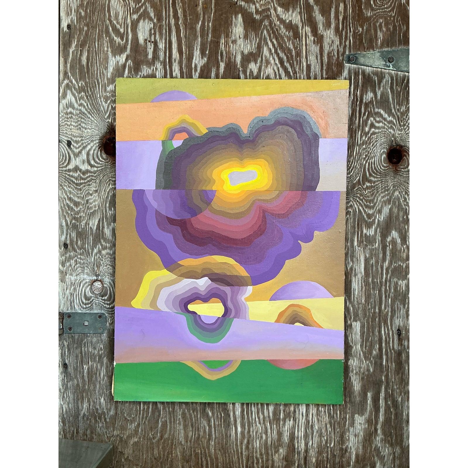 Vintage Boho Original Abstract Oil on Canvas (20. Jahrhundert) im Angebot