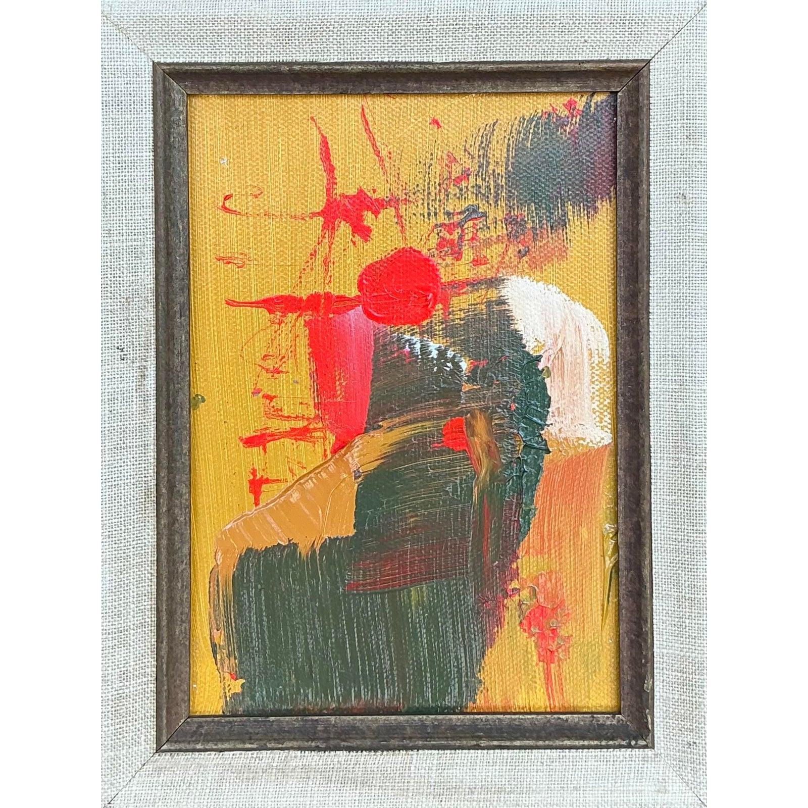 Vintage Boho Original Abstraktes Ölgemälde auf Leinwand, Vintage (21. Jahrhundert und zeitgenössisch) im Angebot