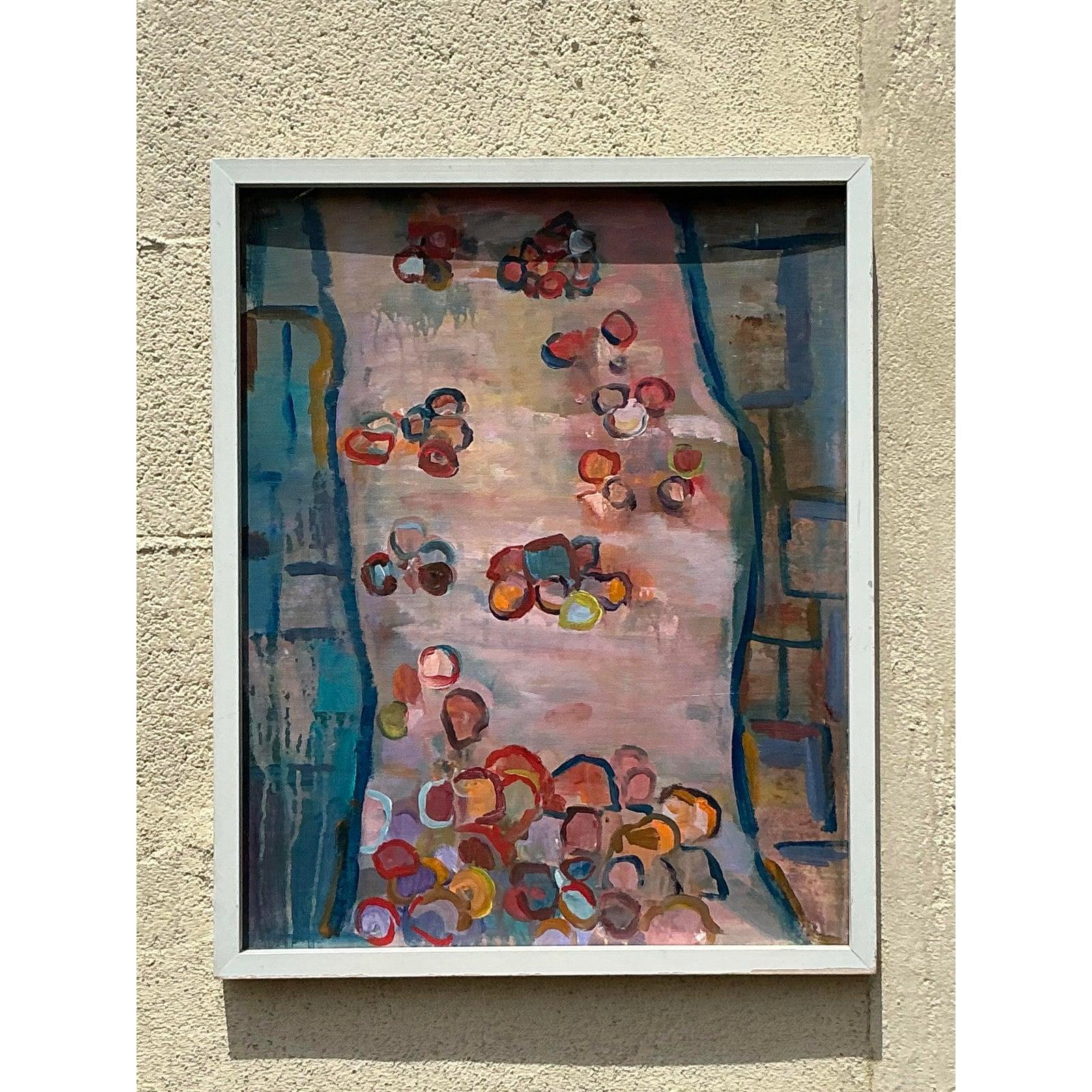 Vintage Boho Original Abstraktes Ölgemälde auf Leinwand, Vintage im Angebot 1