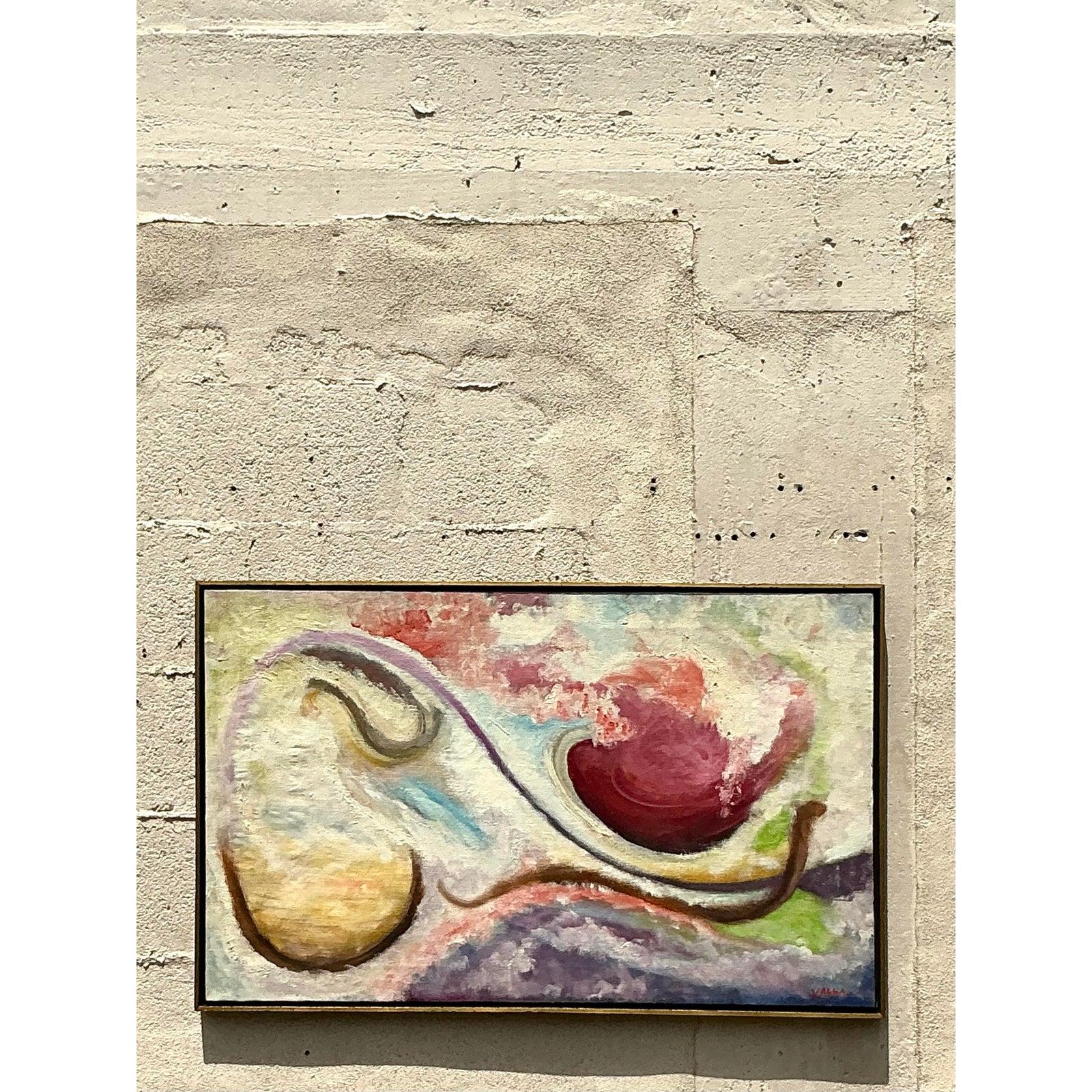 Vintage Boho Original Abstraktes Ölgemälde auf Leinwand, Vintage (20. Jahrhundert) im Angebot