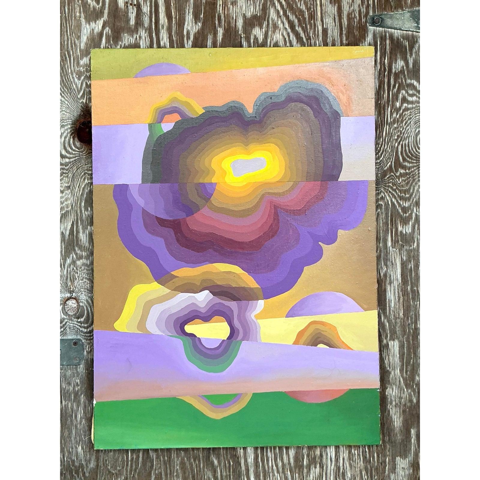 Vintage Boho Original Abstract Oil on Canvas (Leinwand) im Angebot