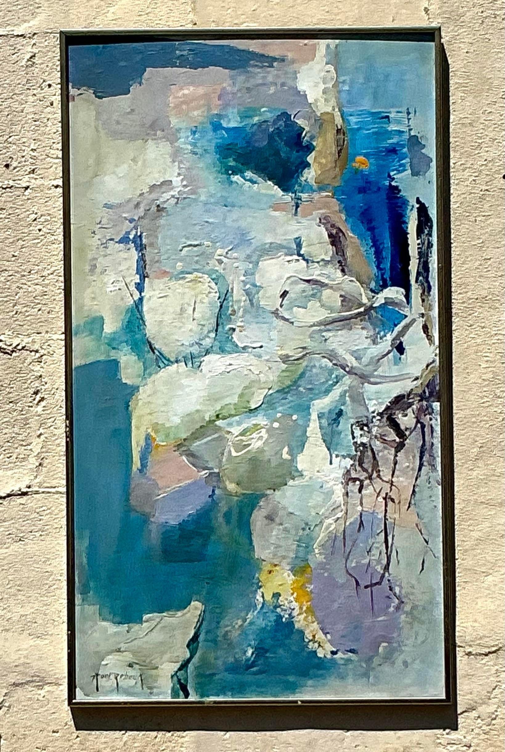 Vintage Boho Original Abstraktes Ölgemälde auf Leinwand, Vintage im Angebot 1