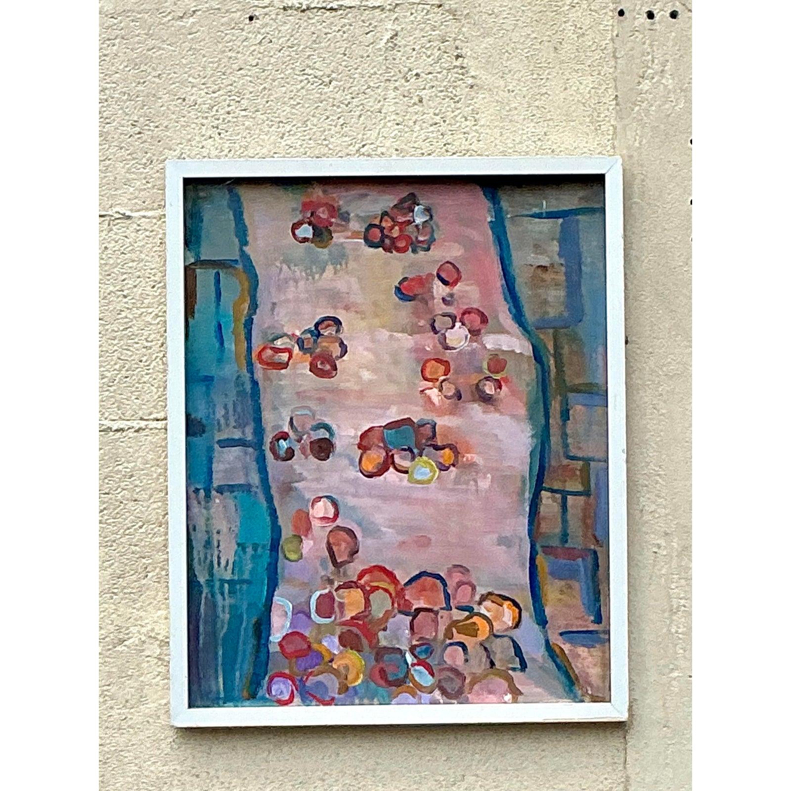 Vintage Boho Original Abstraktes Ölgemälde auf Leinwand, Vintage im Angebot 2