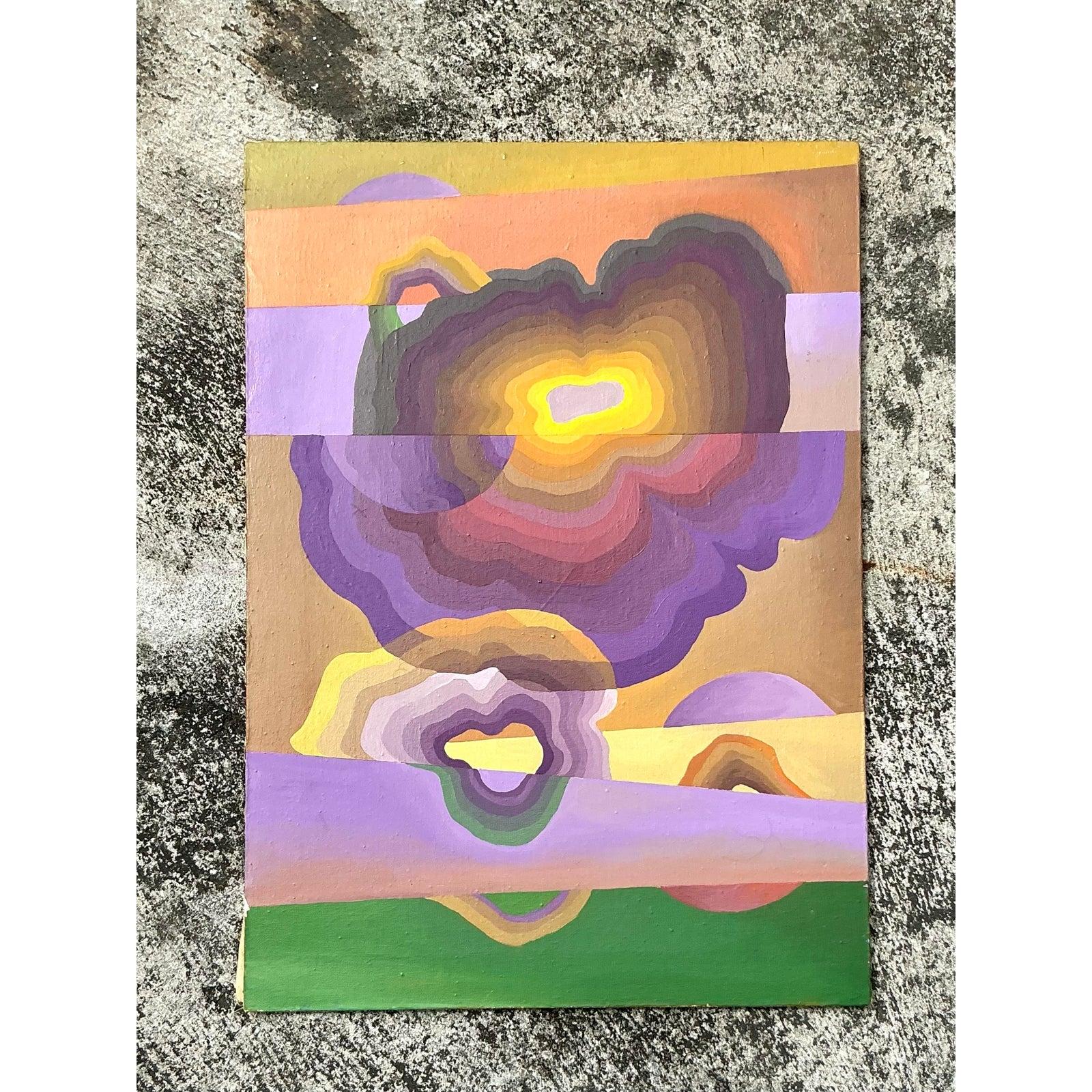 Vintage Boho Original Abstract Oil on Canvas im Angebot 1