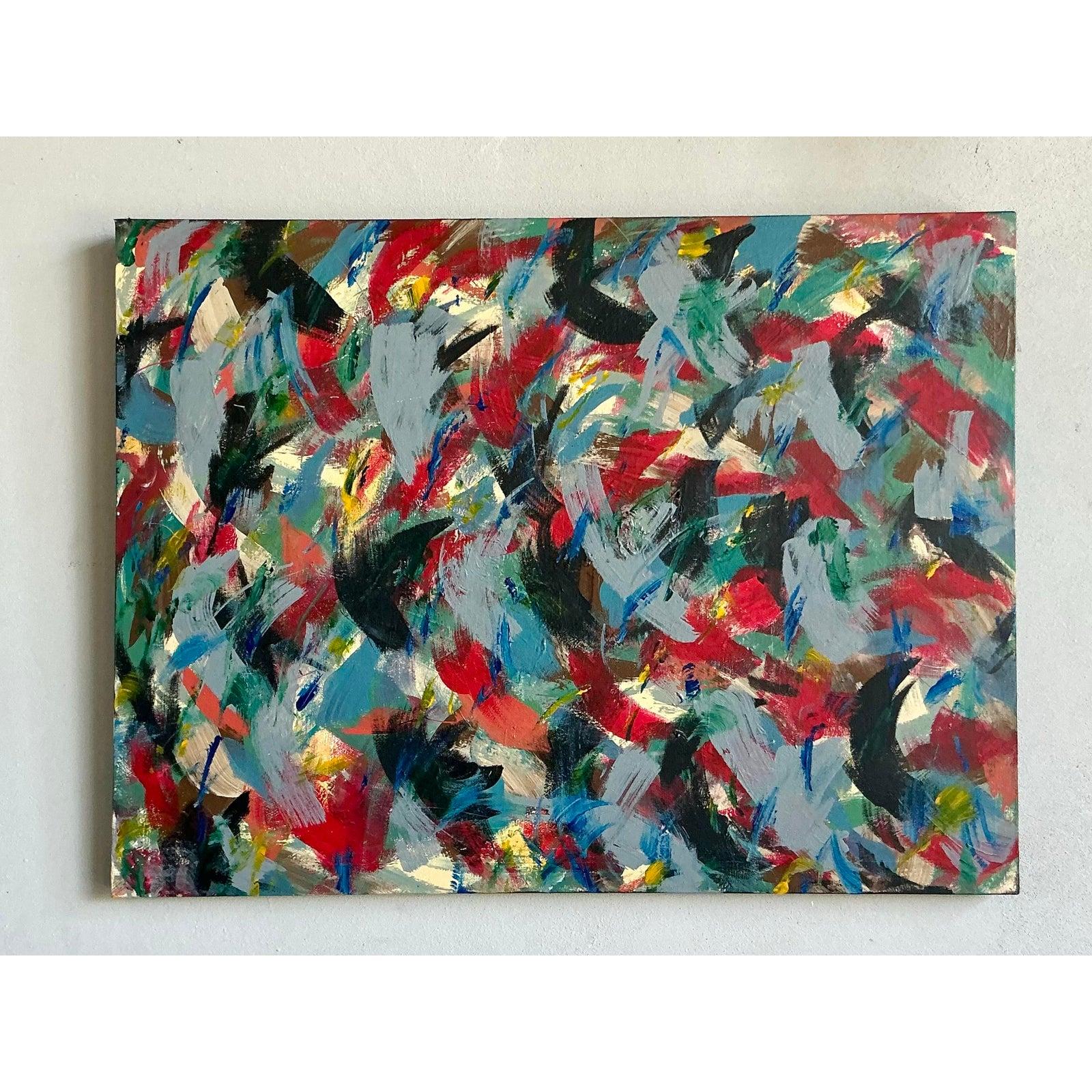 Vintage Boho Original Abstraktes Ölgemälde auf Leinwand, Vintage im Angebot 1