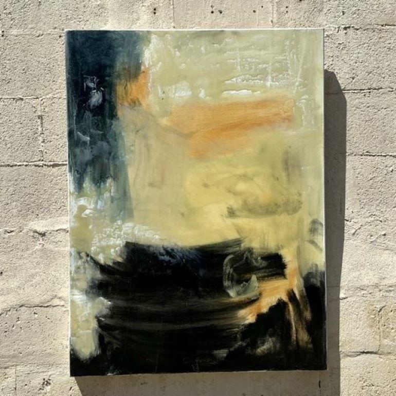 Vintage Boho Original Abstraktes Ölgemälde auf Leinwand, Vintage im Angebot 3