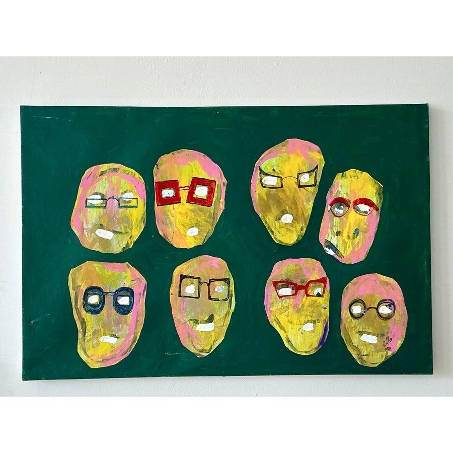 Óleo sobre lienzo Vintage Boho Original Abstracto en venta 2