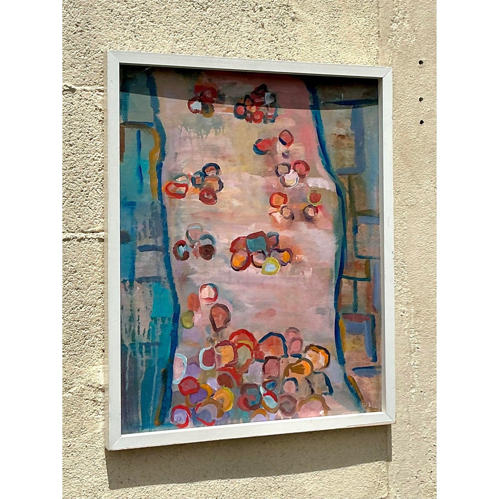 Vintage Boho Original Abstraktes Ölgemälde auf Leinwand, Vintage im Angebot 3