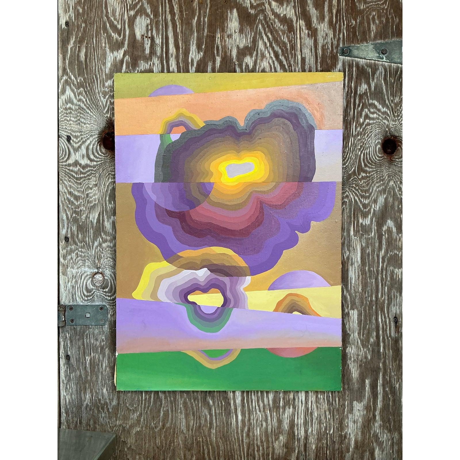 Vintage Boho Original Abstract Oil on Canvas im Angebot 2