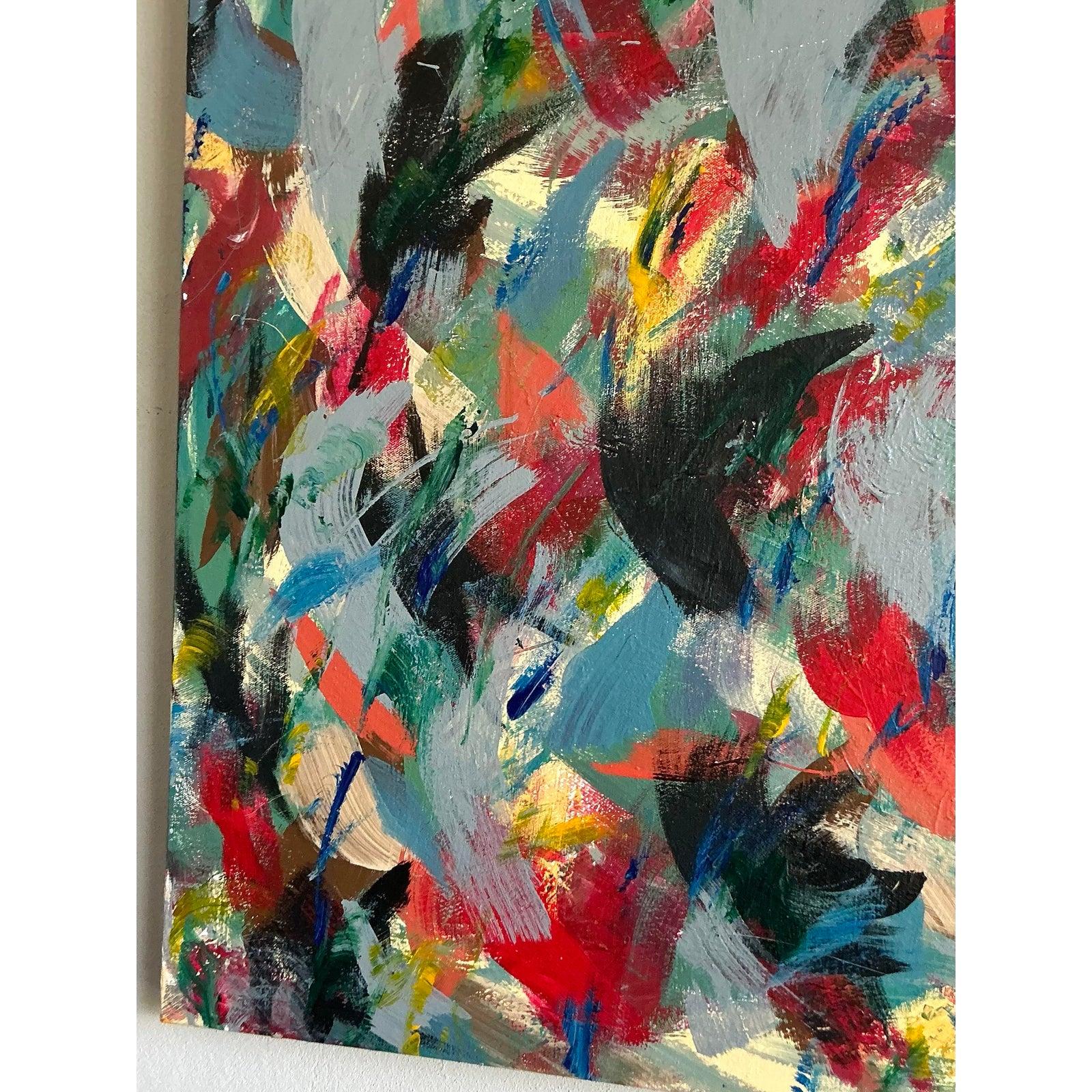 Vintage Boho Original Abstraktes Ölgemälde auf Leinwand, Vintage im Angebot 2