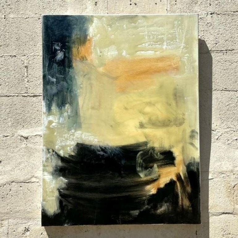 Vintage Boho Original Abstraktes Ölgemälde auf Leinwand, Vintage im Angebot 4