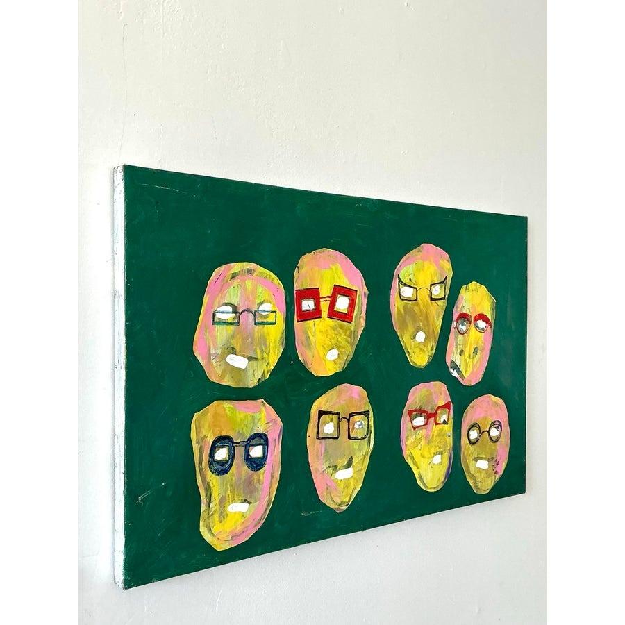 Óleo sobre lienzo Vintage Boho Original Abstracto en venta 3