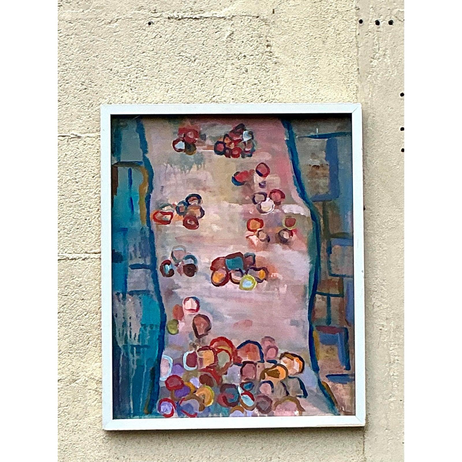 Vintage Boho Original Abstraktes Ölgemälde auf Leinwand, Vintage im Angebot 4