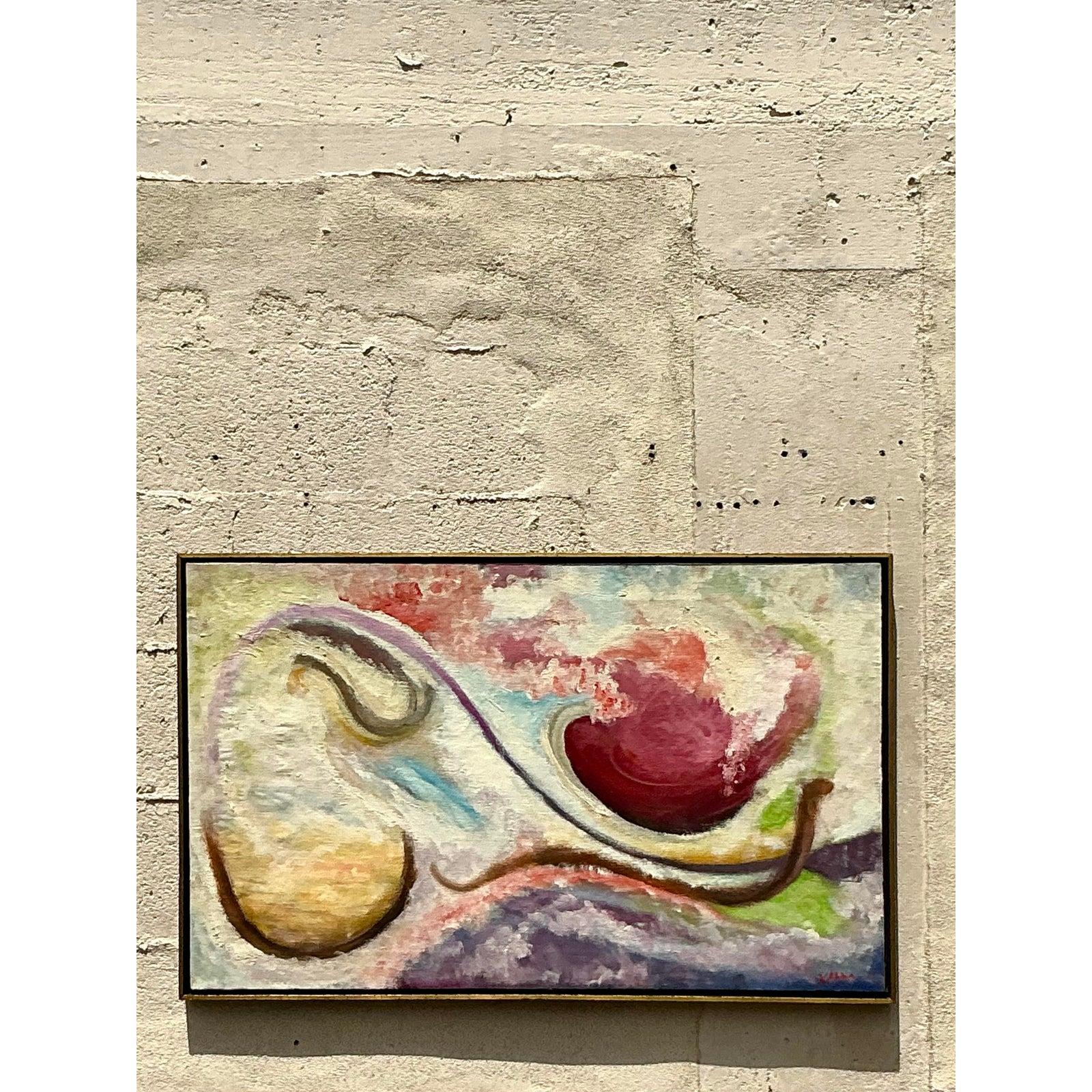 Vintage Boho Original Abstraktes Ölgemälde auf Leinwand, Vintage im Angebot 3