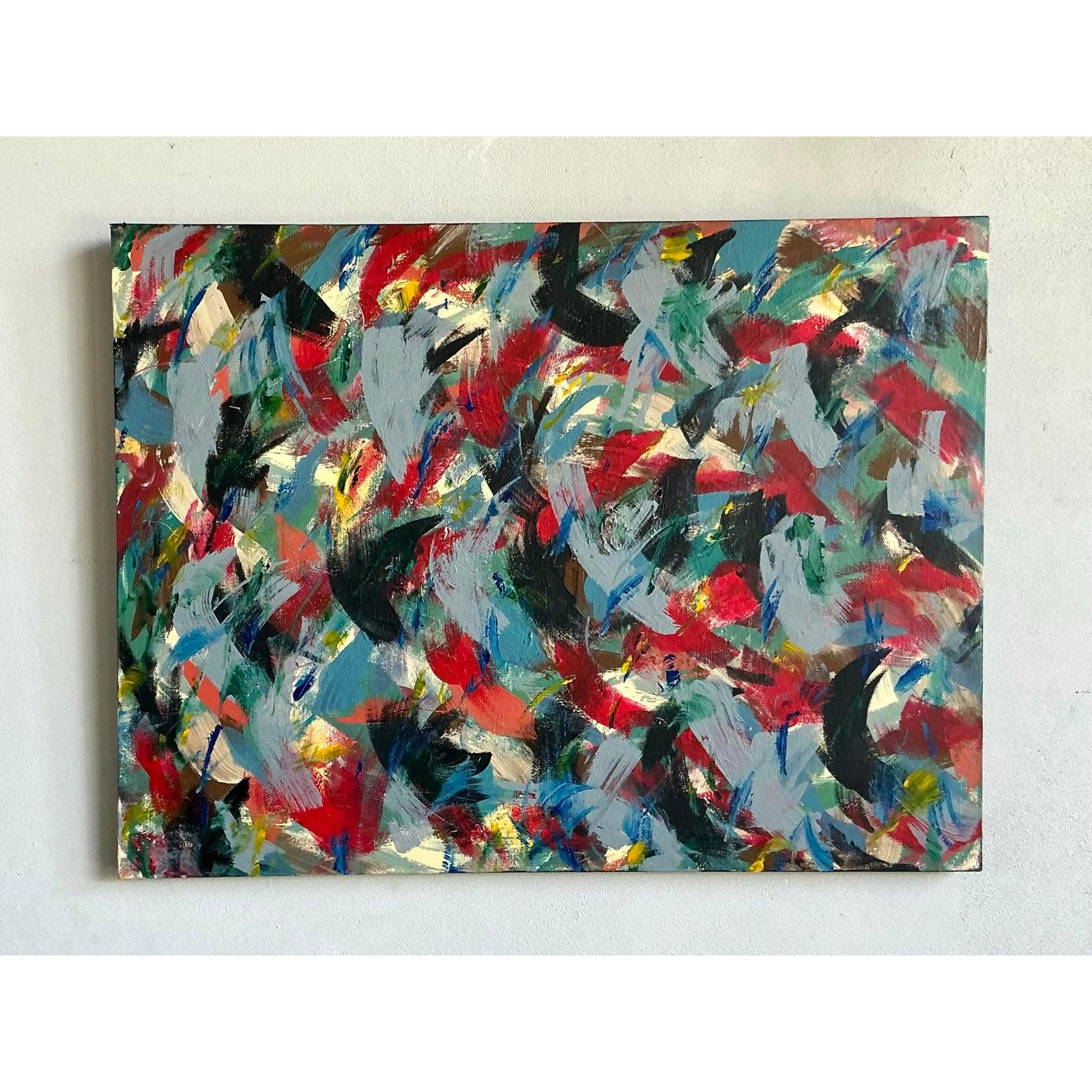 Vintage Boho Original Abstraktes Ölgemälde auf Leinwand, Vintage im Angebot 3