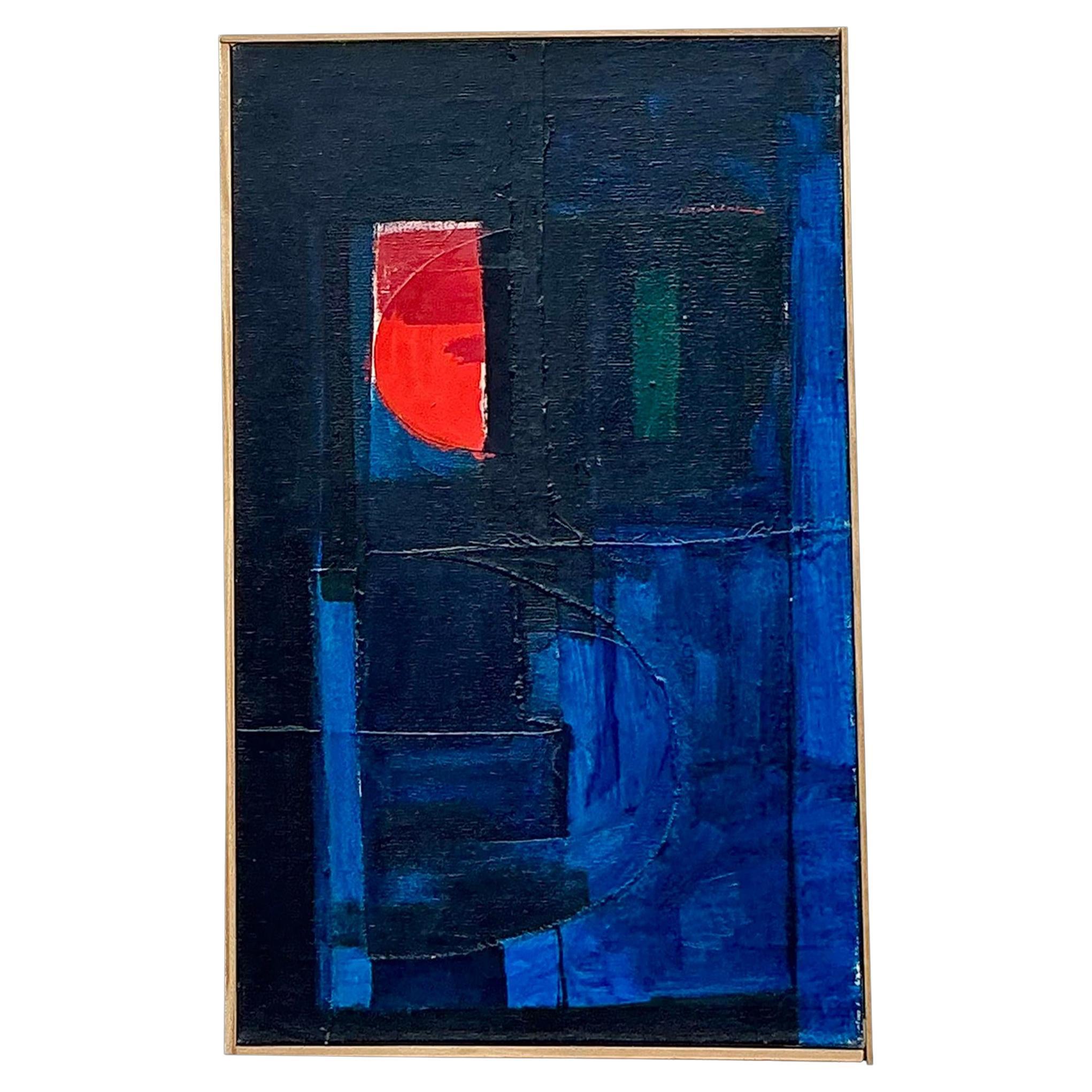 Vintage Boho Original Abstraktes Ölgemälde auf Leinwand, Vintage