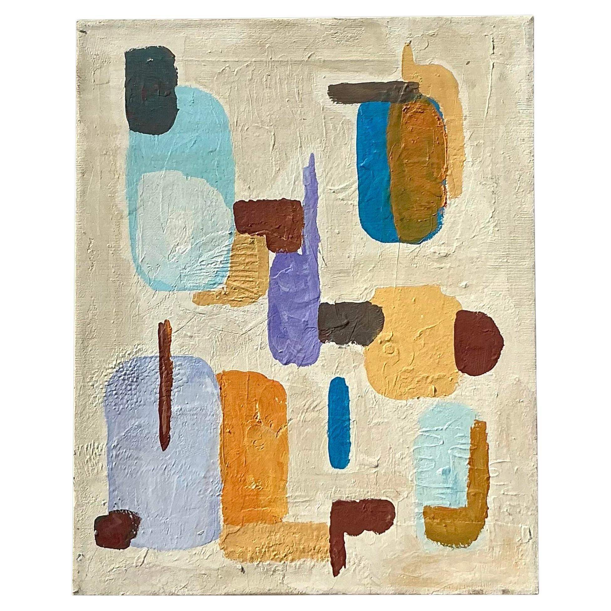 Vintage Boho Original Abstract Oil on Canvas For Sale at 1stDibs