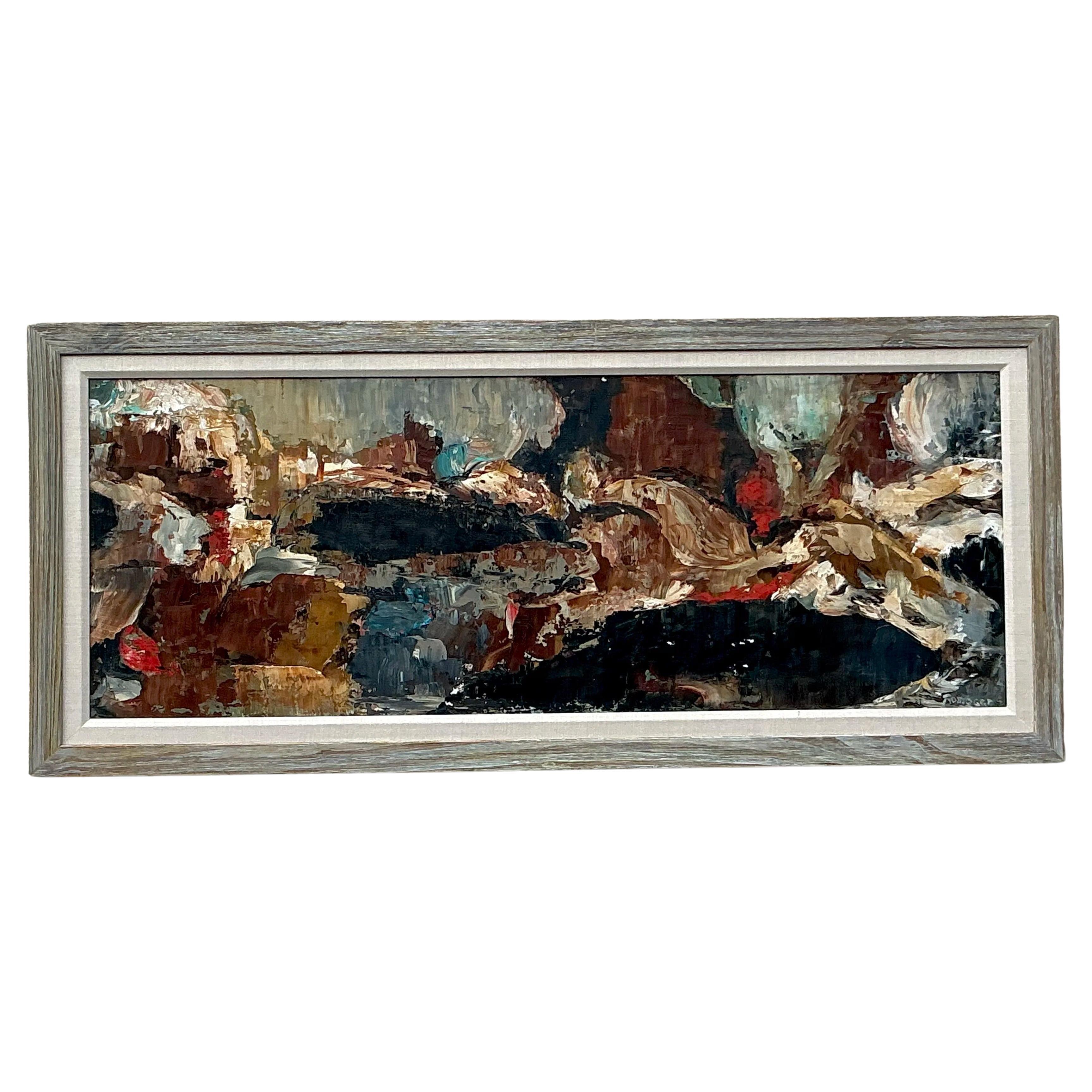 Vintage Boho Original Abstraktes Ölgemälde auf Leinwand, Vintage