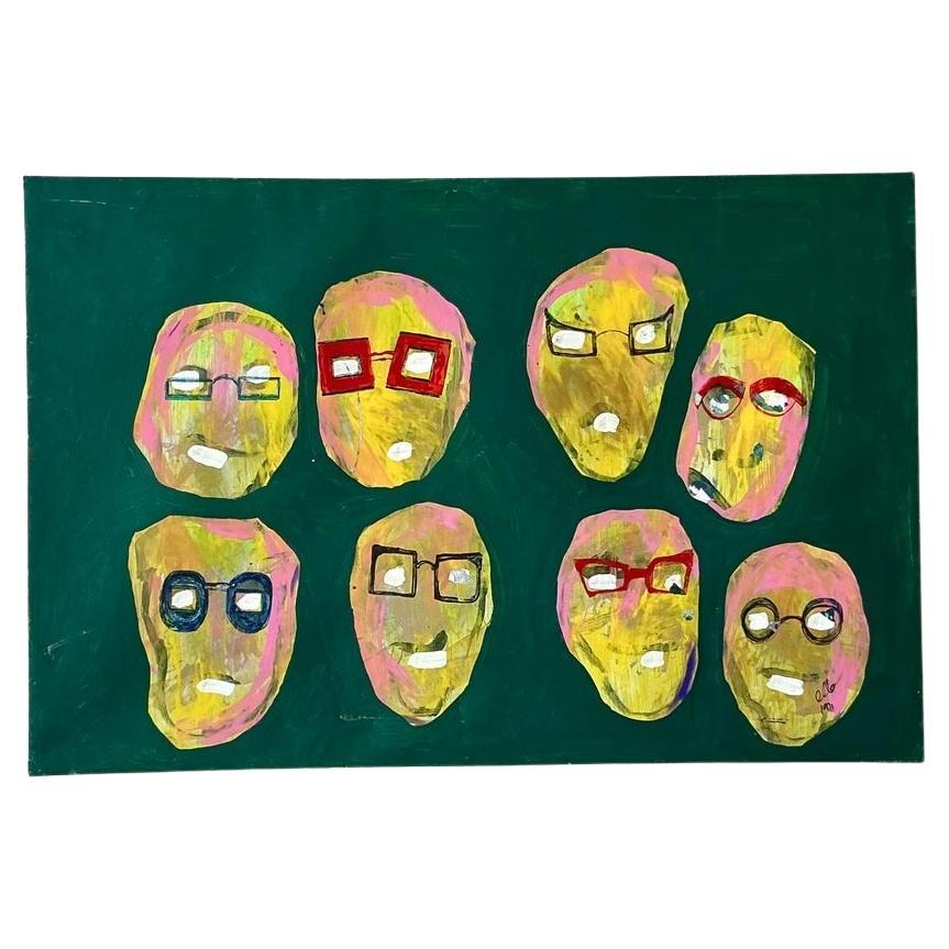Óleo sobre lienzo Vintage Boho Original Abstracto en venta